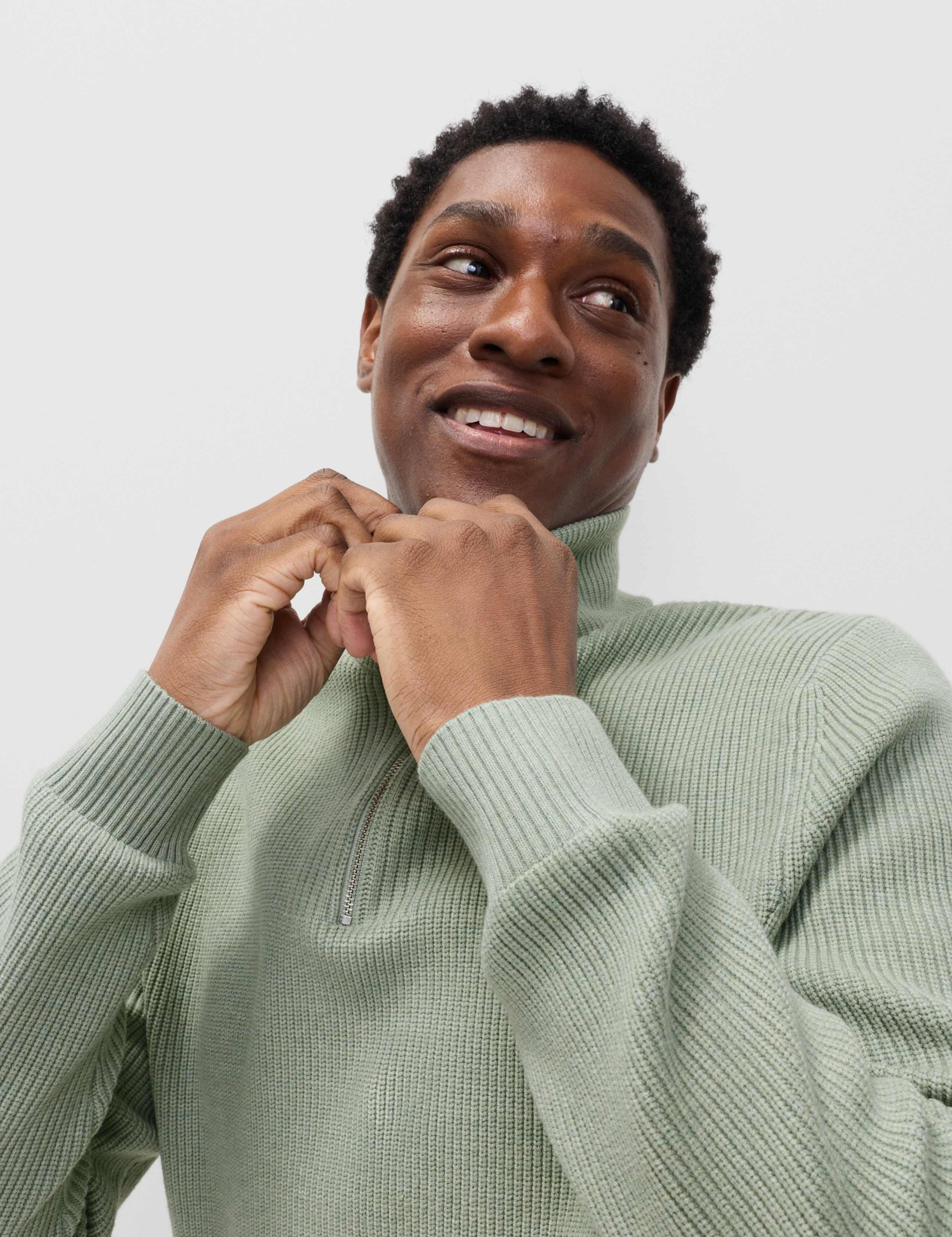 Cotton Blend Ribbed Half Zip Jumper