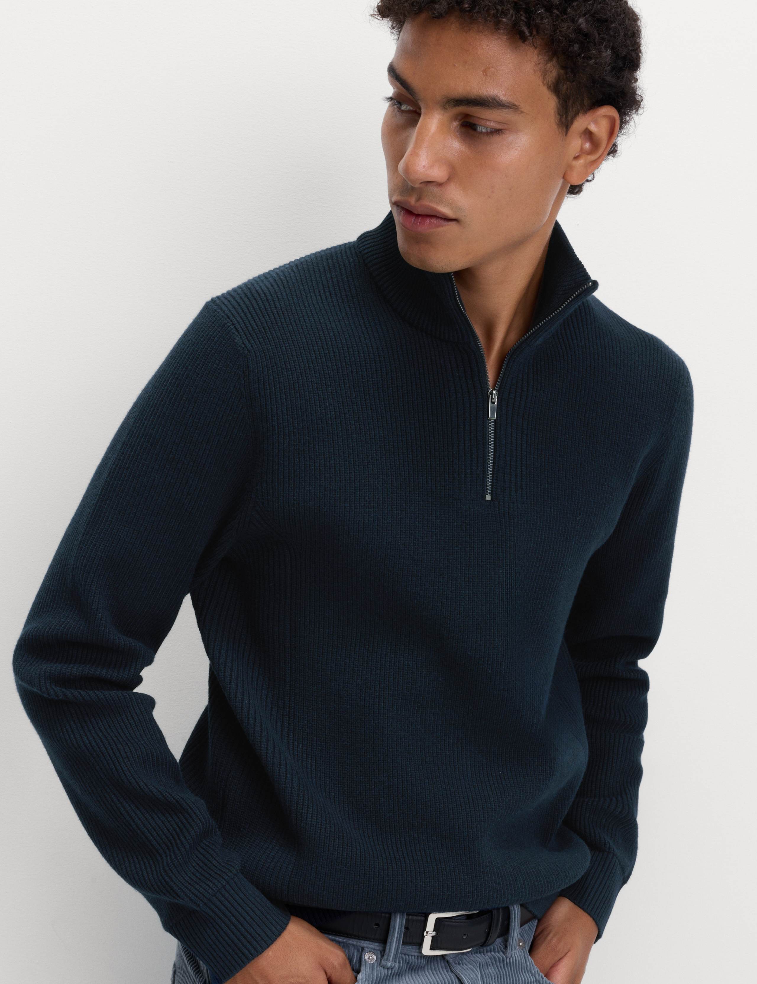 Cotton Blend Rib Half Zip Jumper