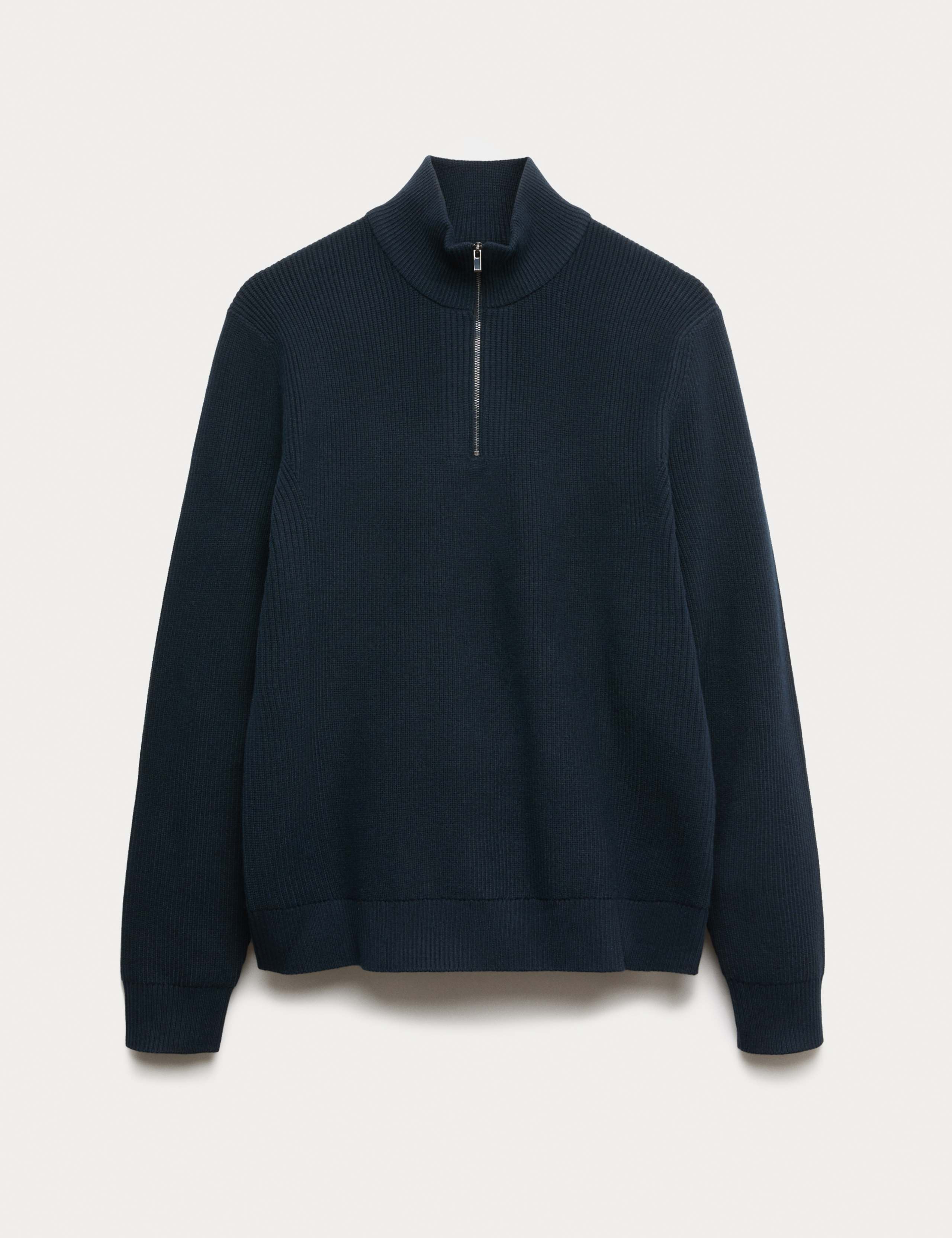 Cotton Blend Rib Half Zip Jumper