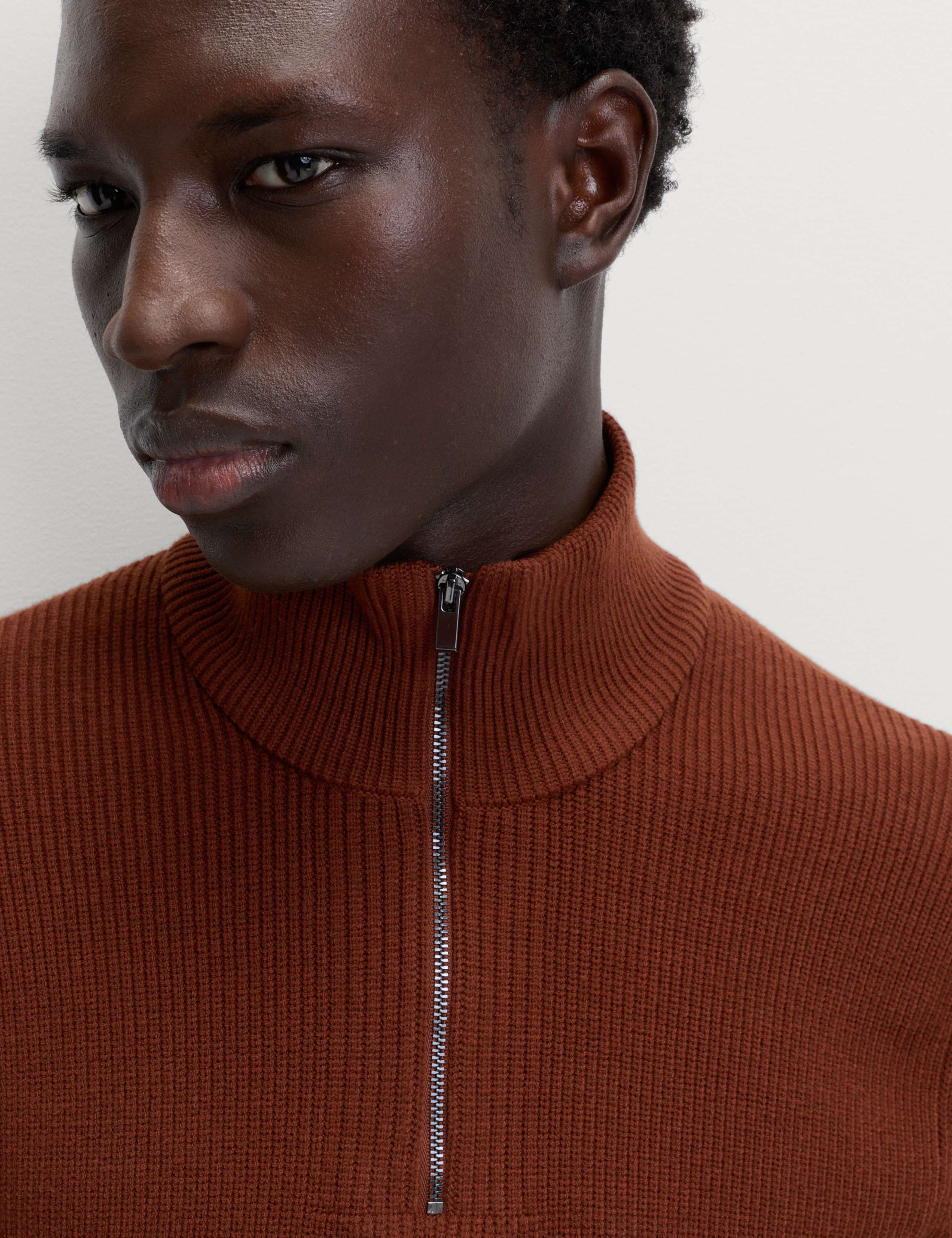 Cotton Blend Rib Half Zip Jumper