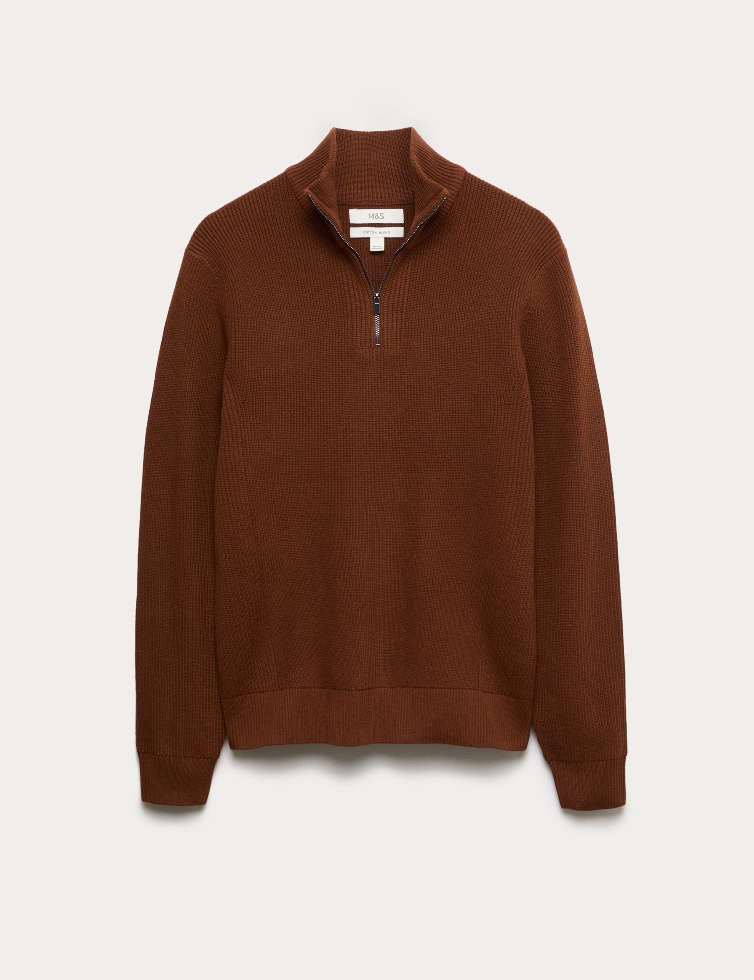 Cotton Blend Rib Half Zip Jumper
