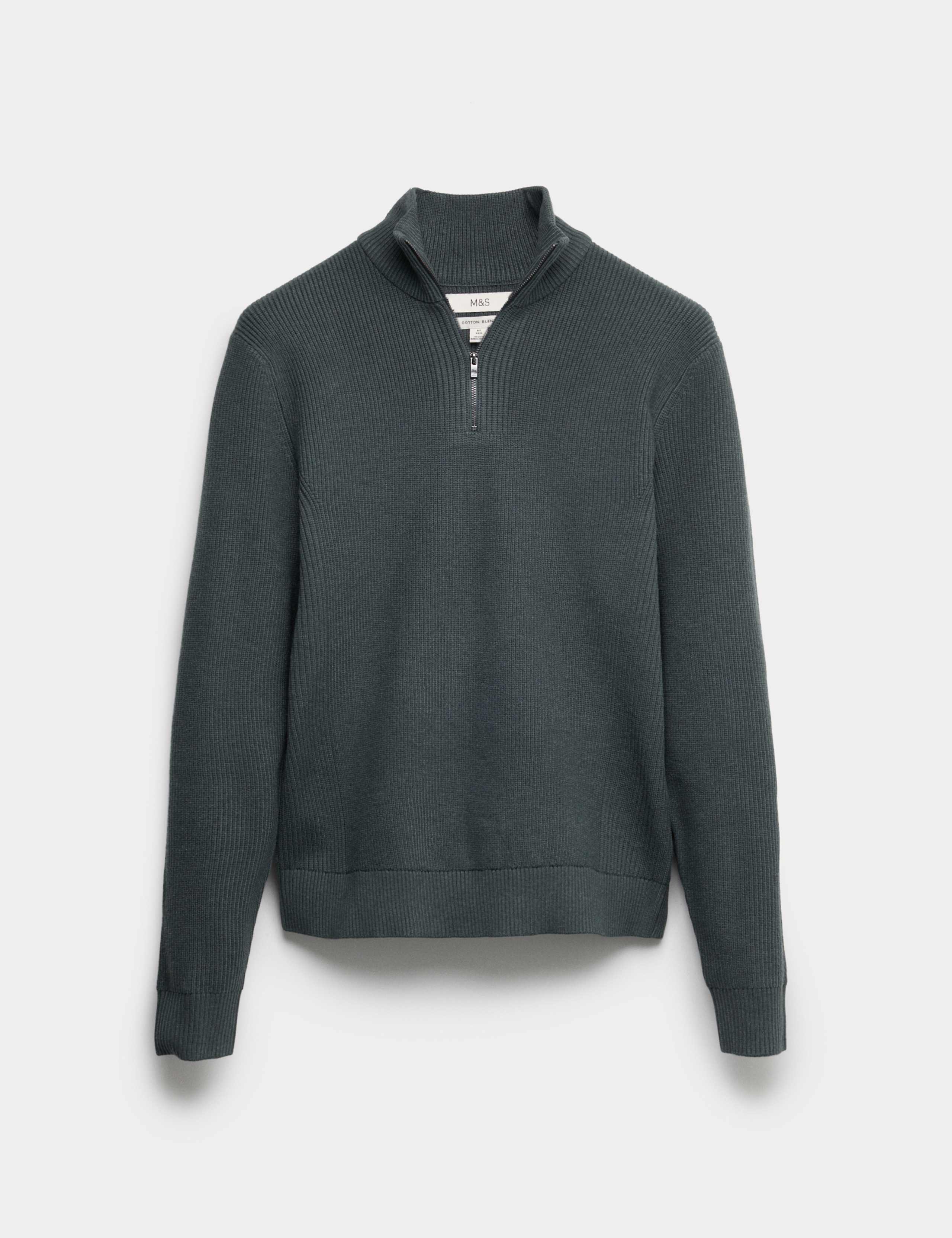 Cotton Blend Rib Half Zip Jumper