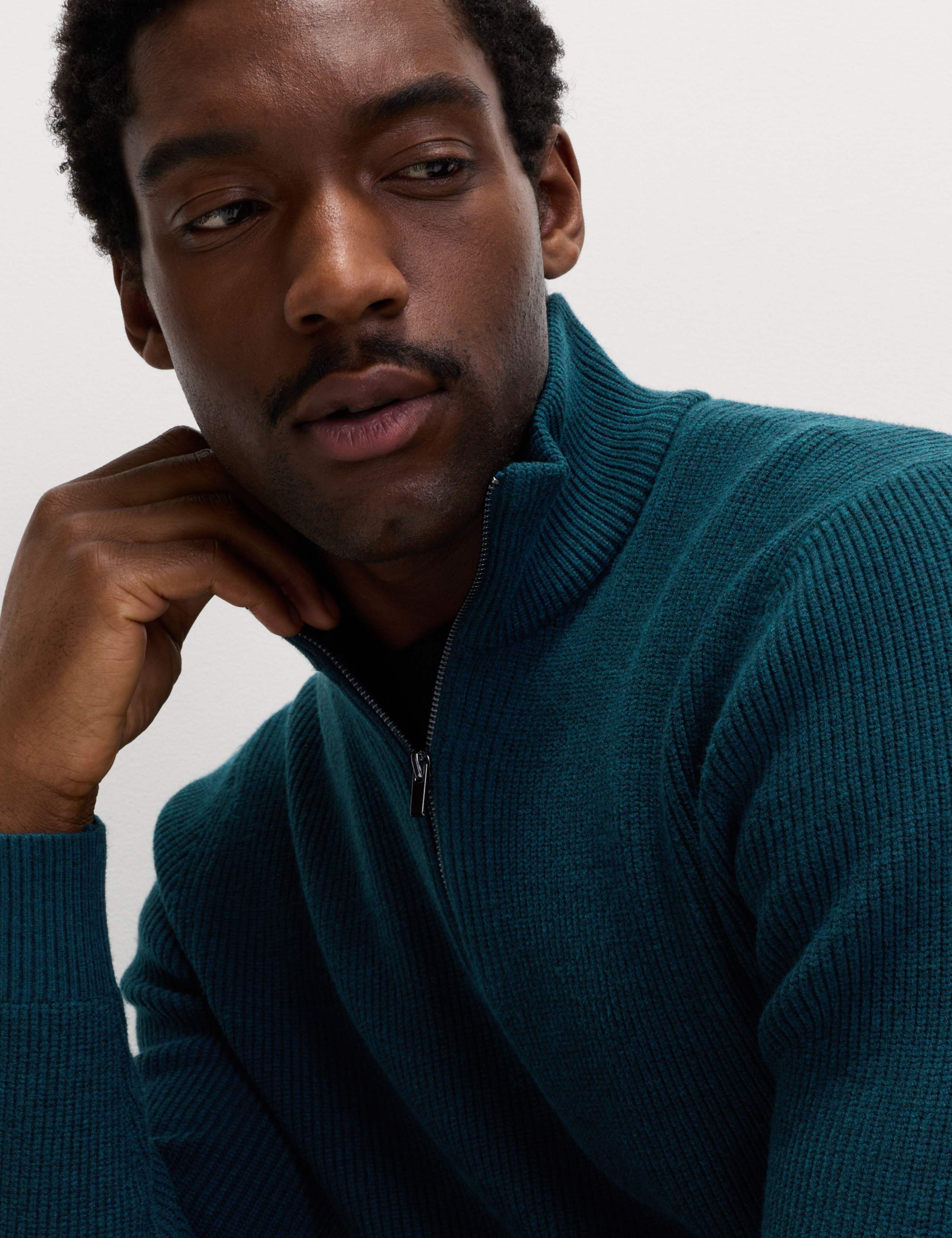 Cotton Blend Ribbed Half Zip Jumper