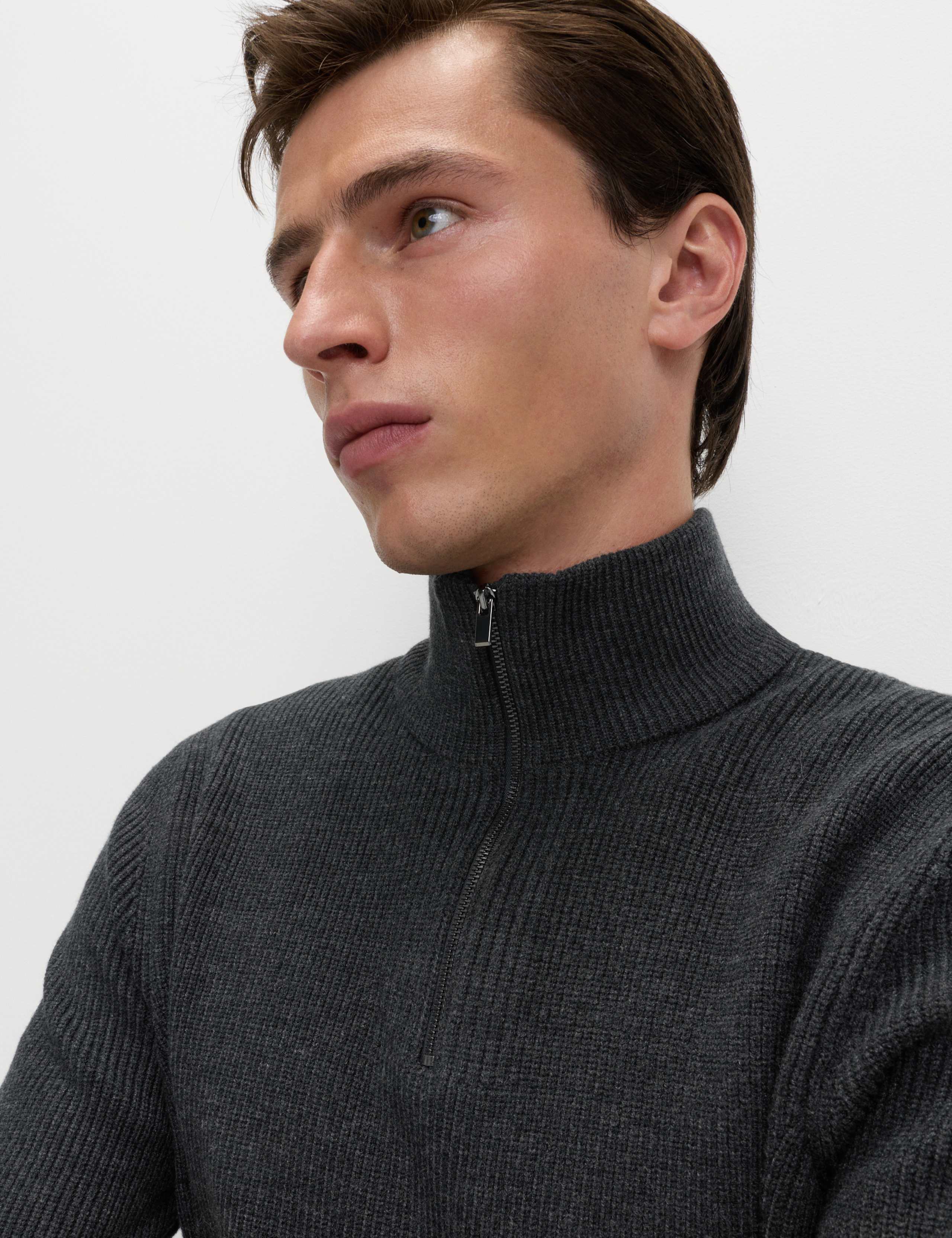 Cotton Blend Ribbed Half Zip Jumper