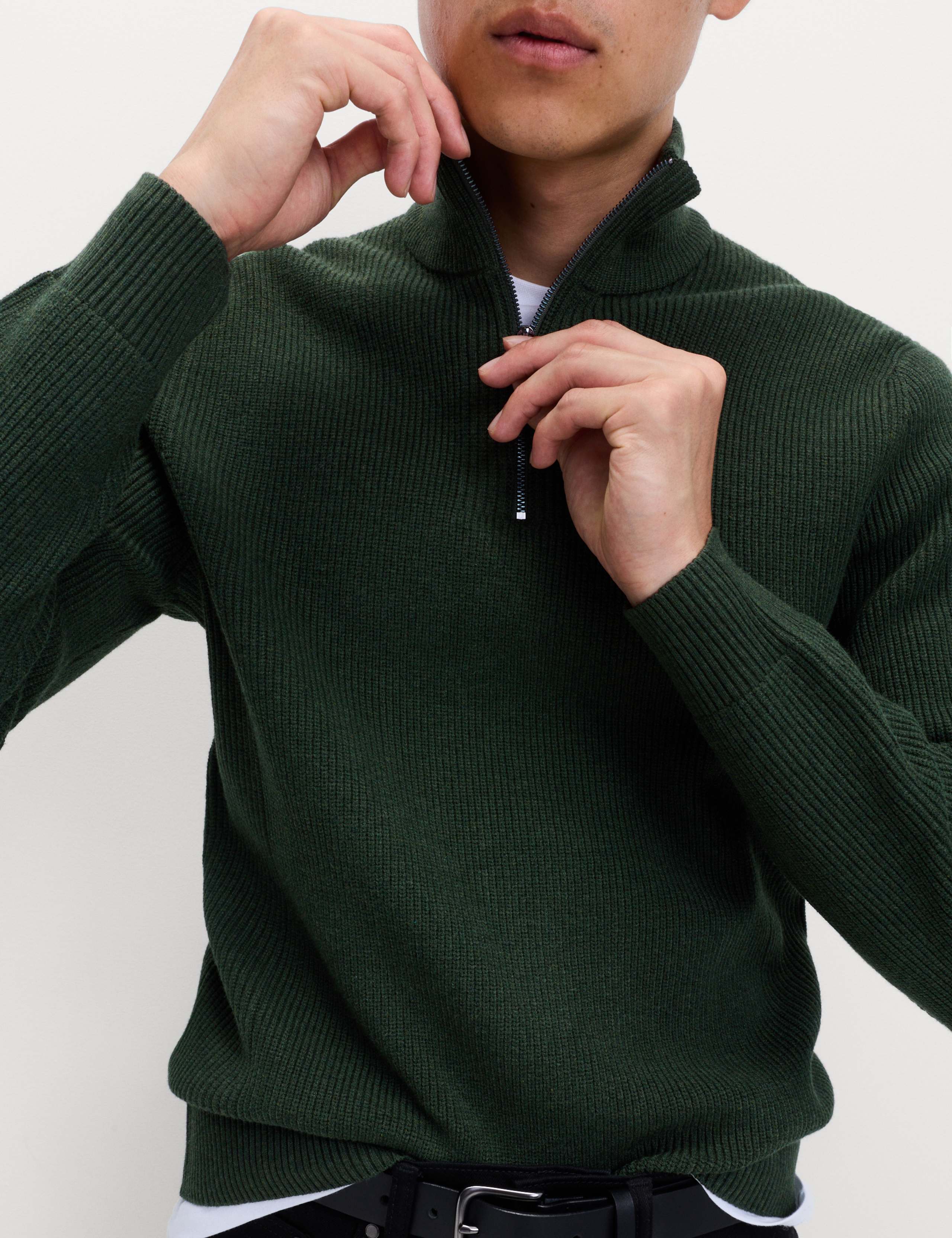 Cotton Blend Rib Half Zip Jumper