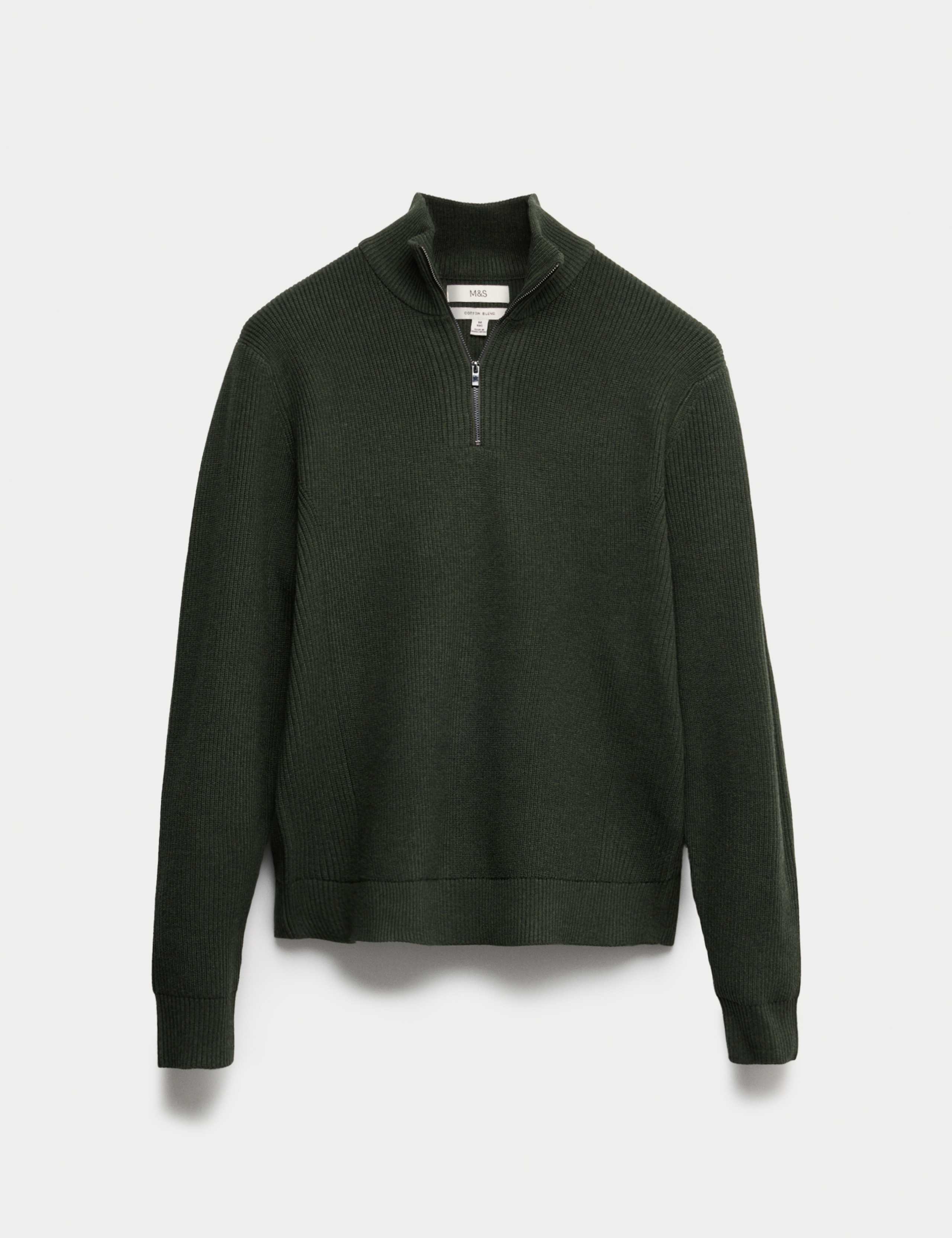 Cotton Blend Rib Half Zip Jumper