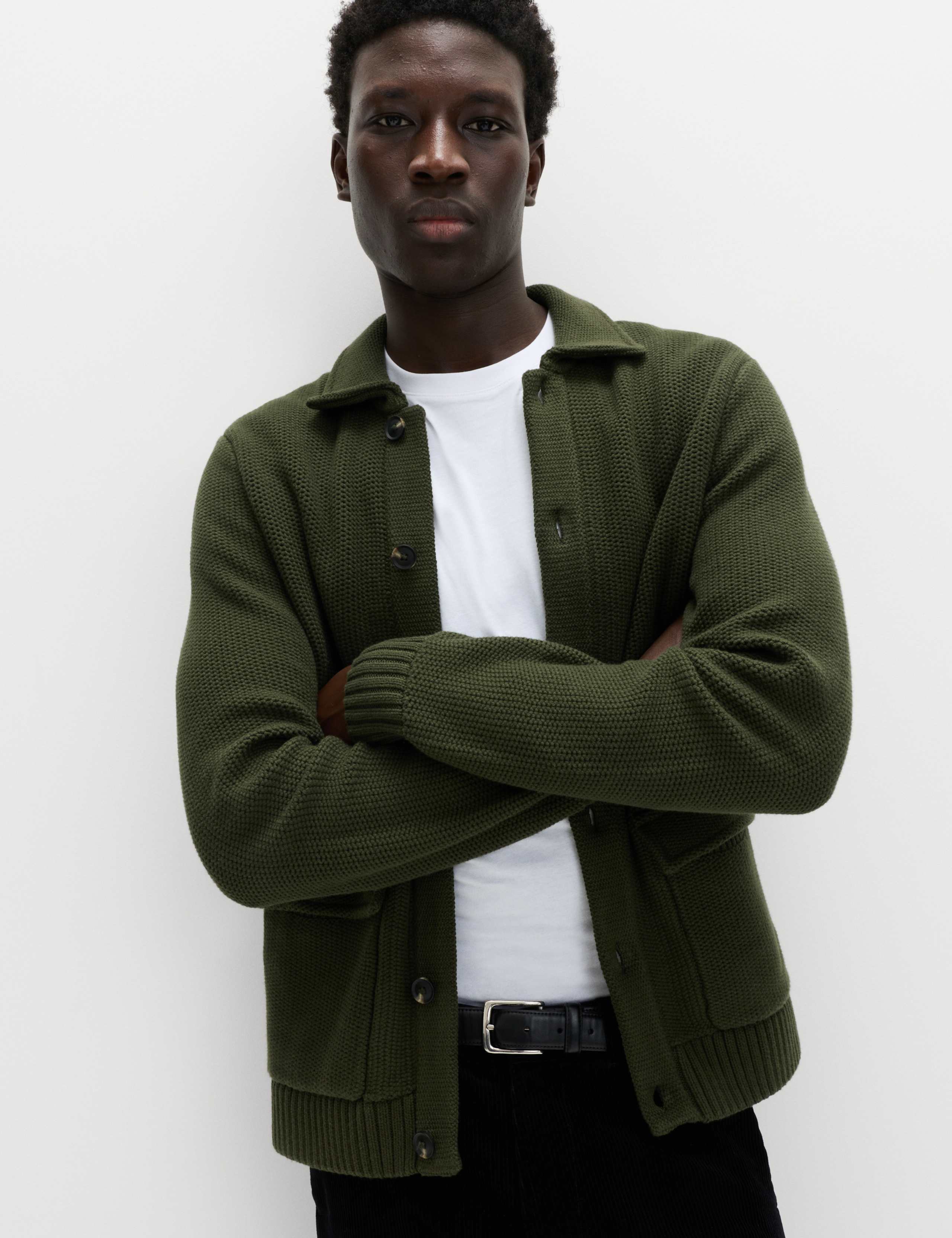 Pure Cotton Collared Knitted Jacket