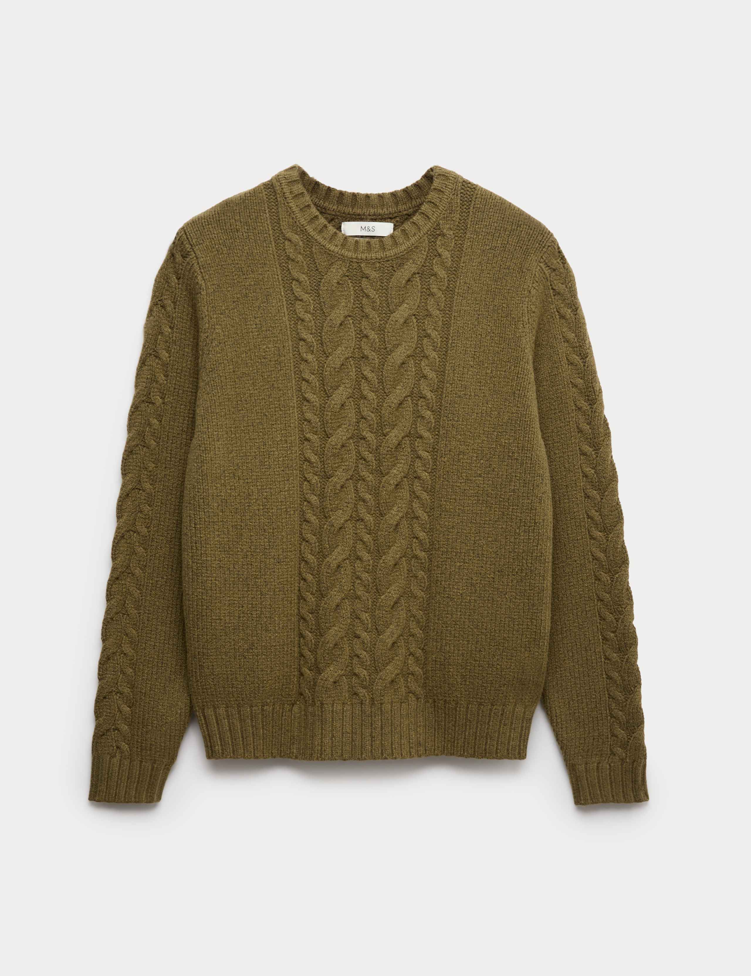 Cotton Blend Cable Knit Crew Neck Jumper