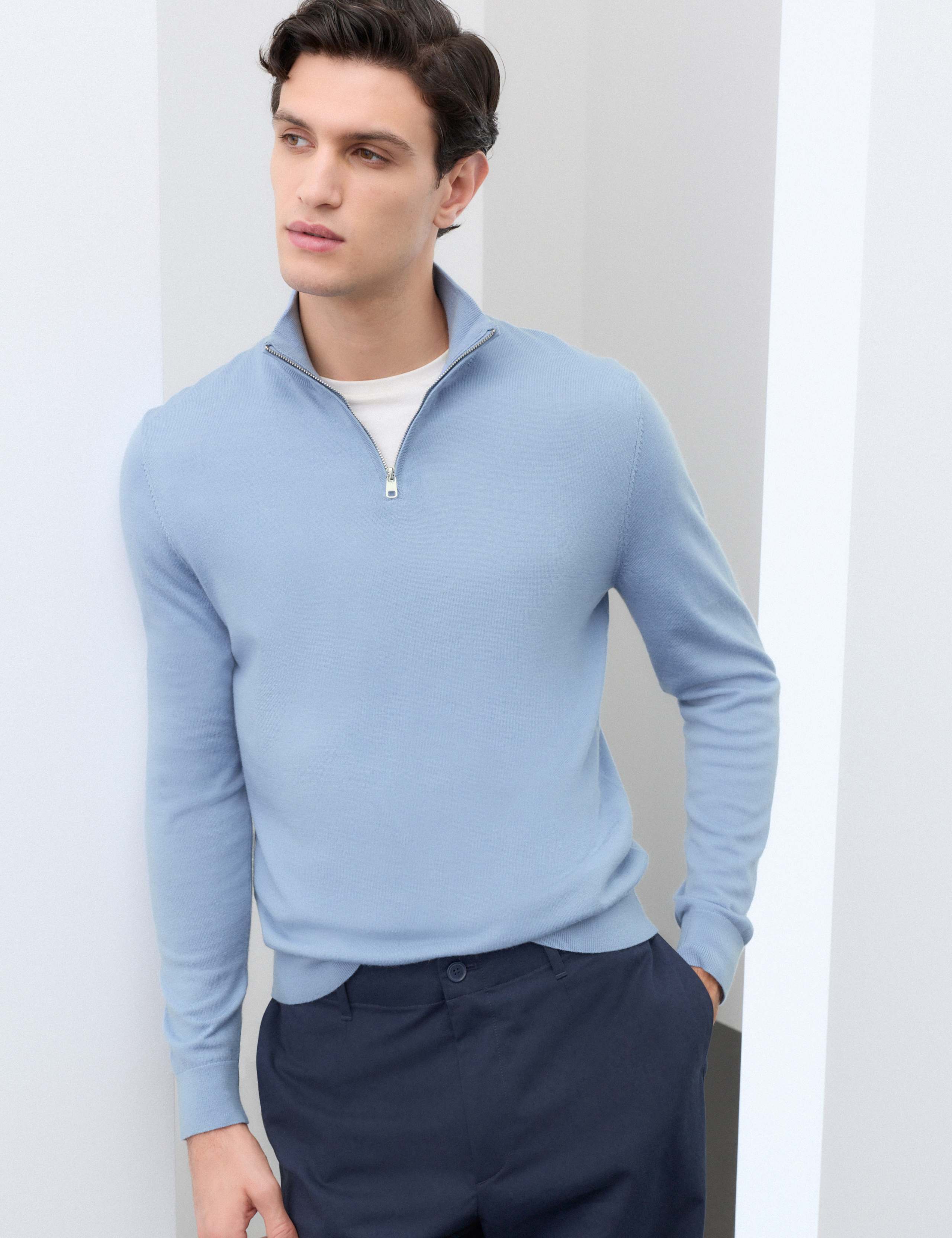 Pure Extra Fine Merino Wool Half Zip Jumper