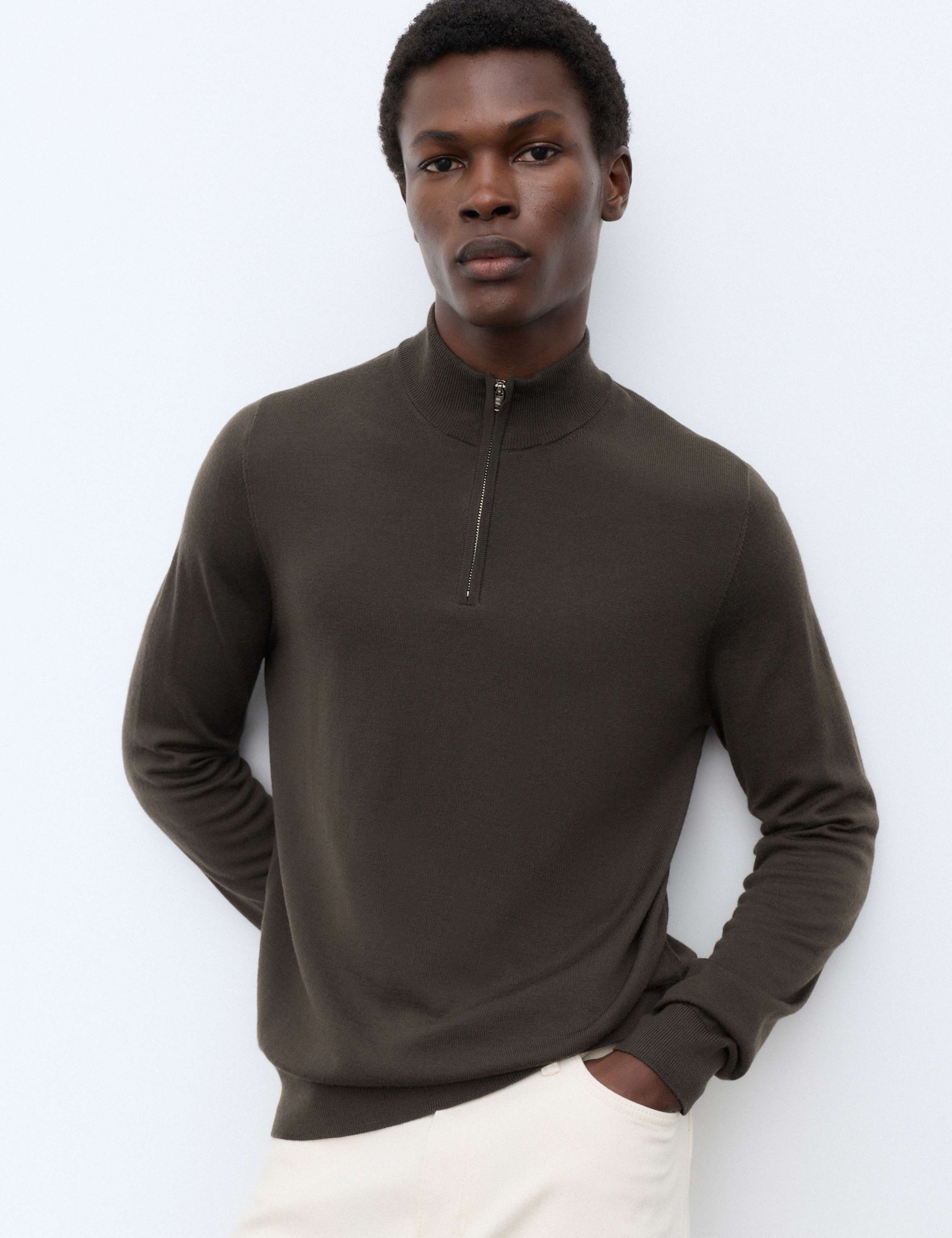 Pure Extra Fine Merino Wool Half Zip Jumper