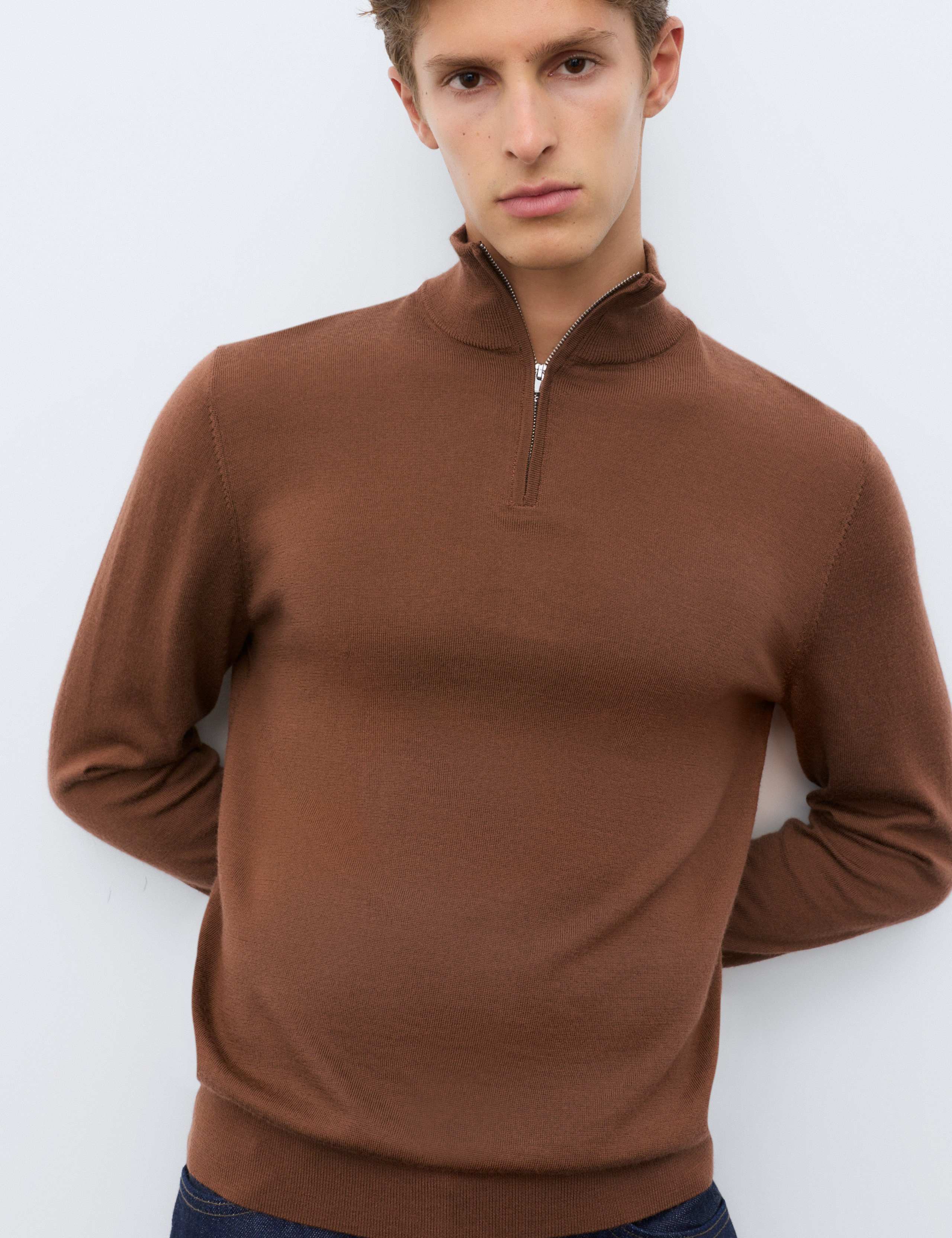 Pure Extra Fine Merino Wool Half Zip Jumper