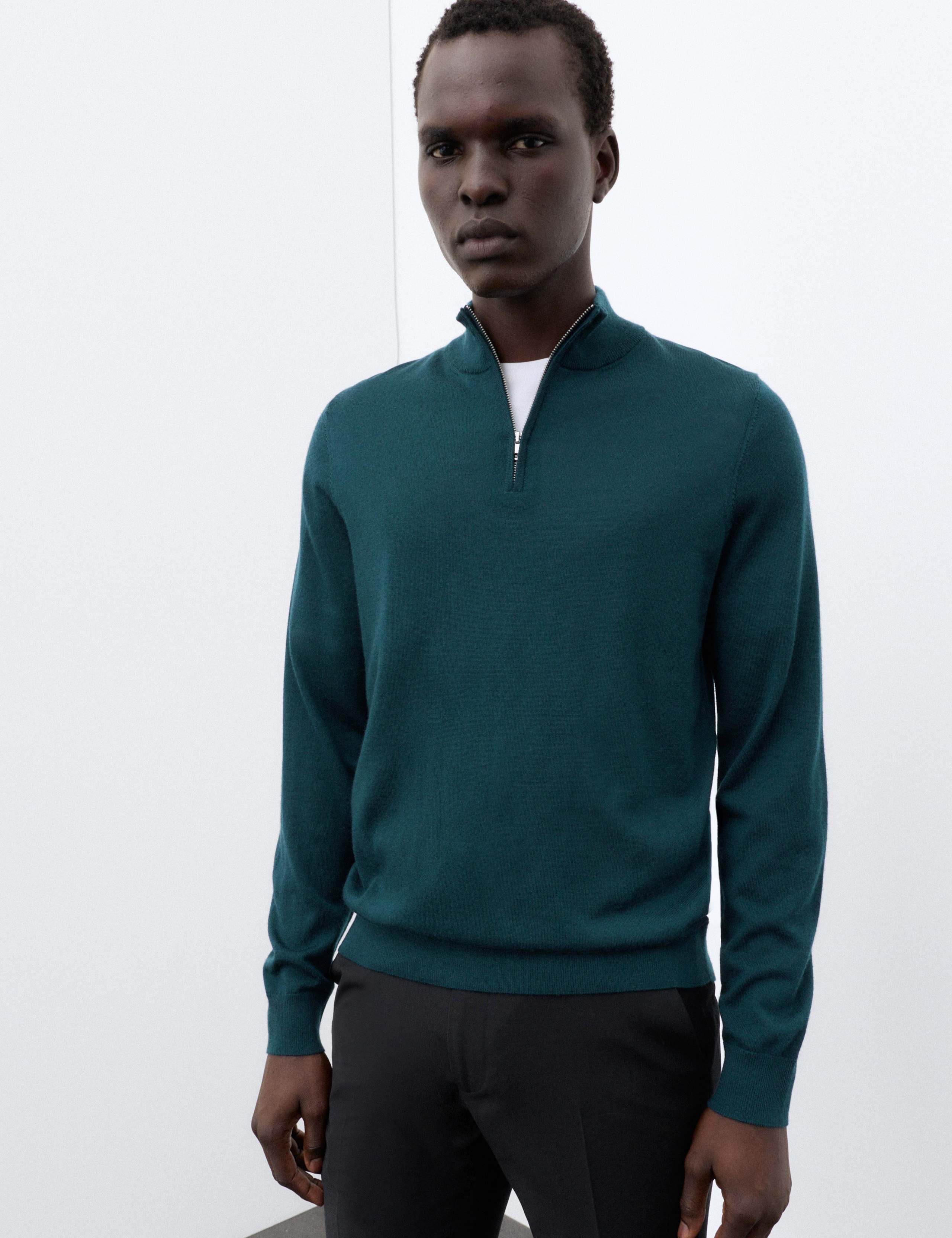 Pure Extra Fine Merino Wool Half Zip Jumper