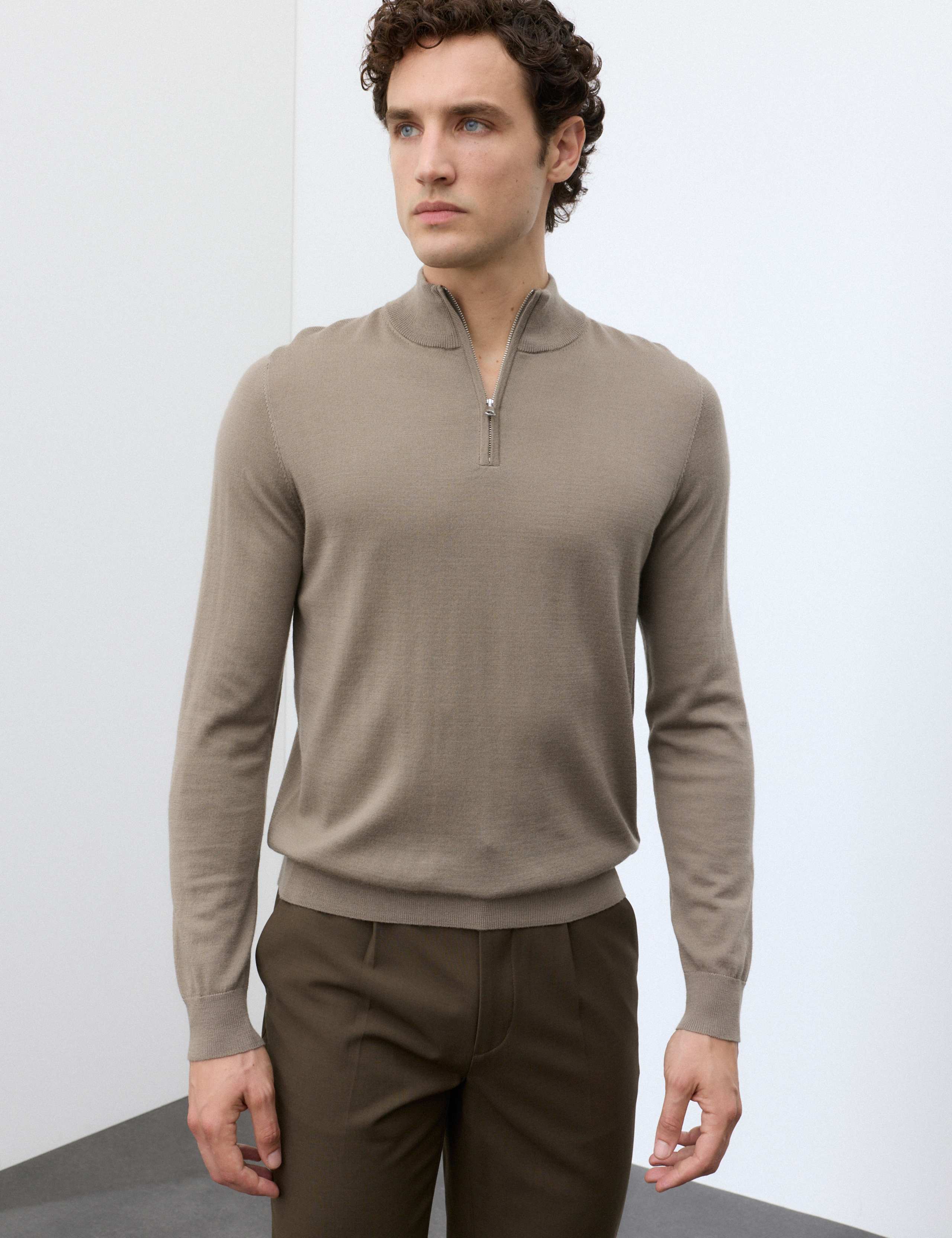 Pure Extra Fine Merino Wool Half Zip Jumper