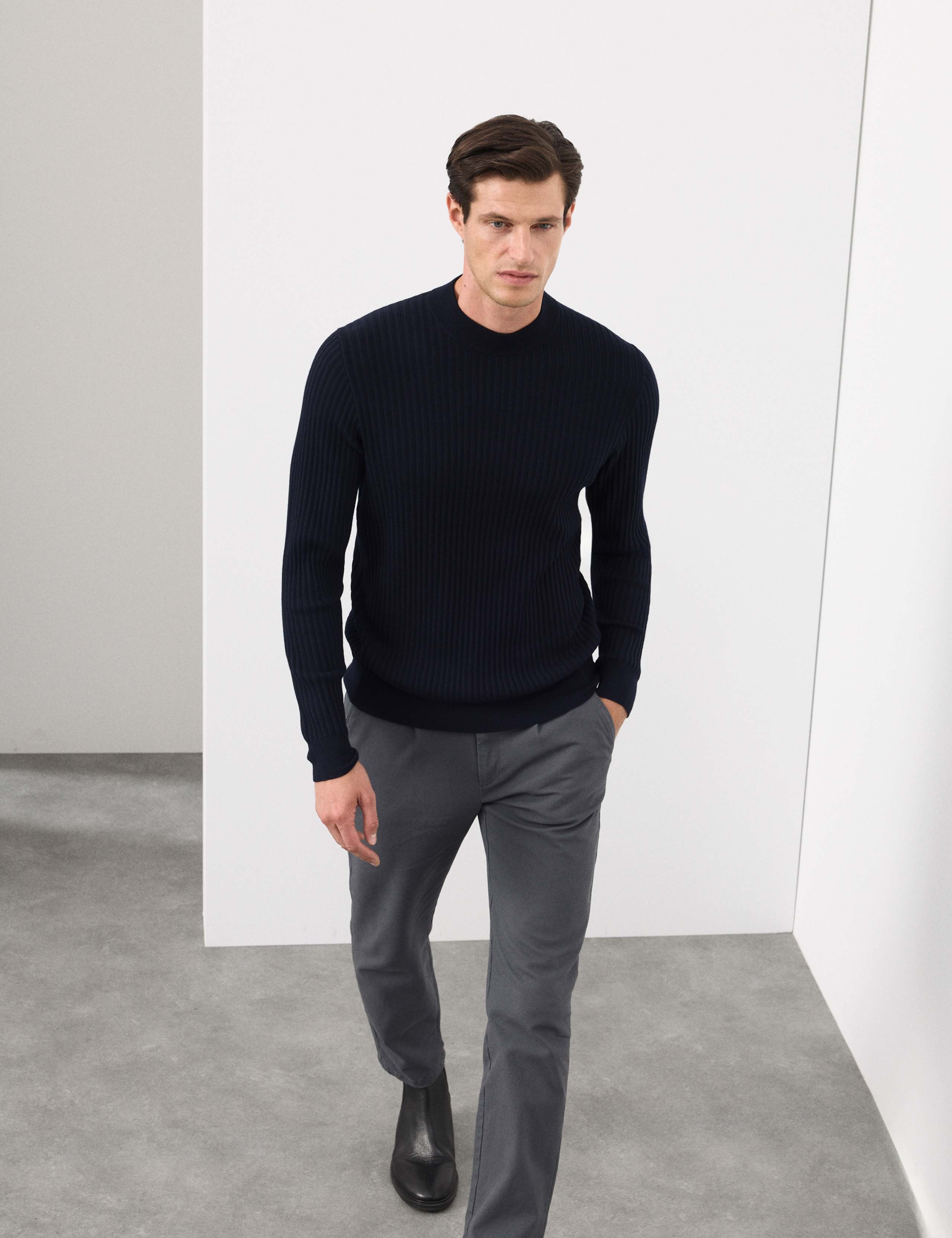 Merino Blend Rib Mock Neck Jumper