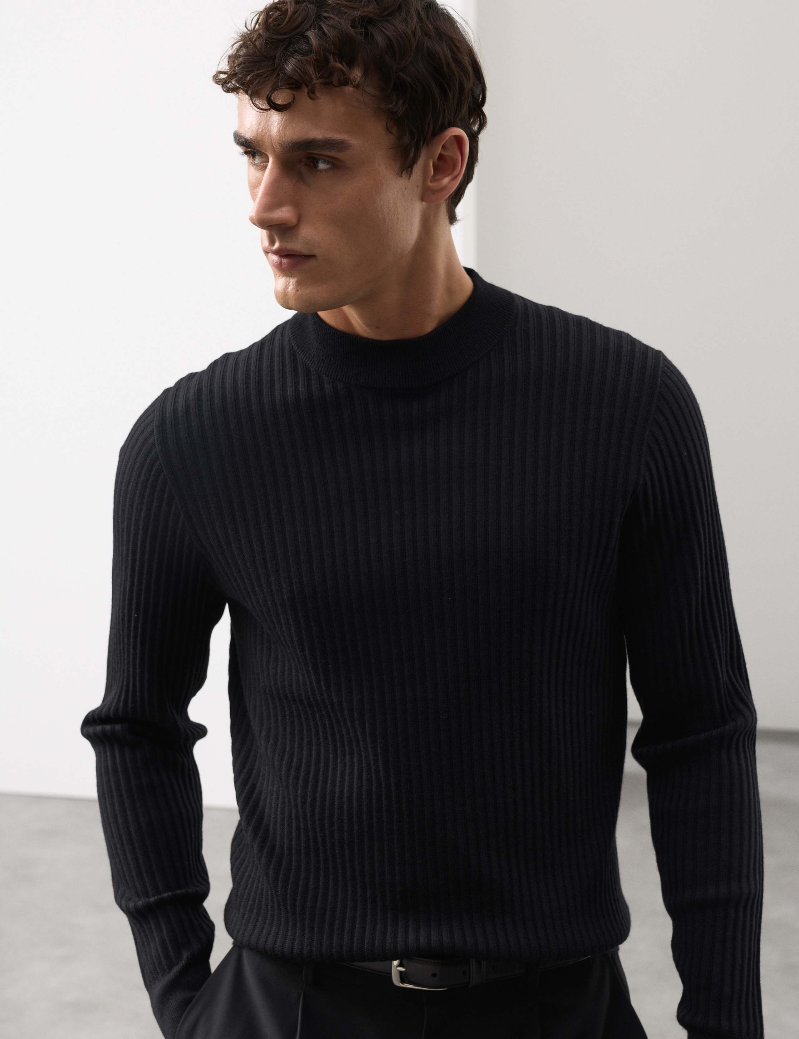 Merino Blend Rib Mock Neck Jumper