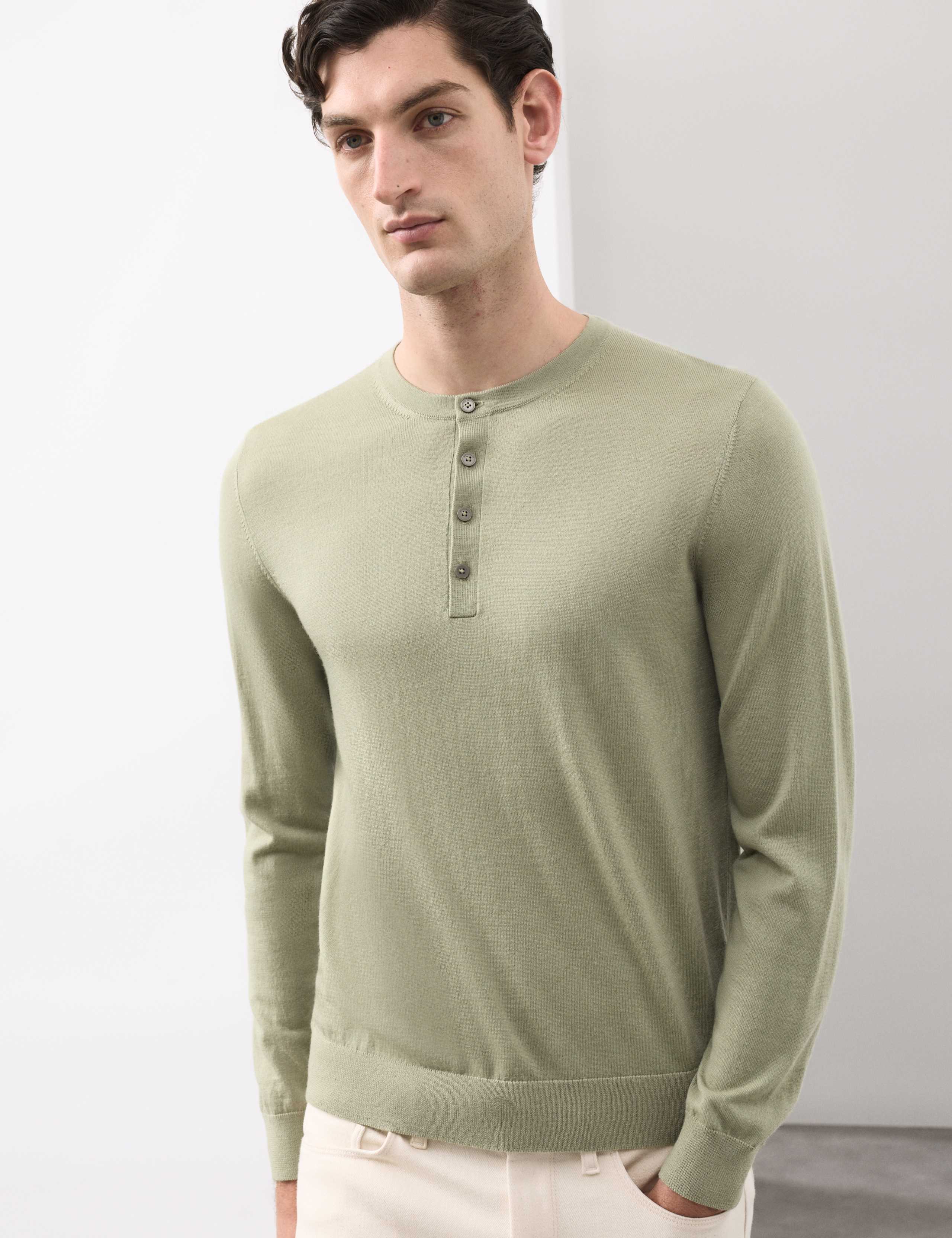 Pure Extra Fine Merino Wool Henley Jumper