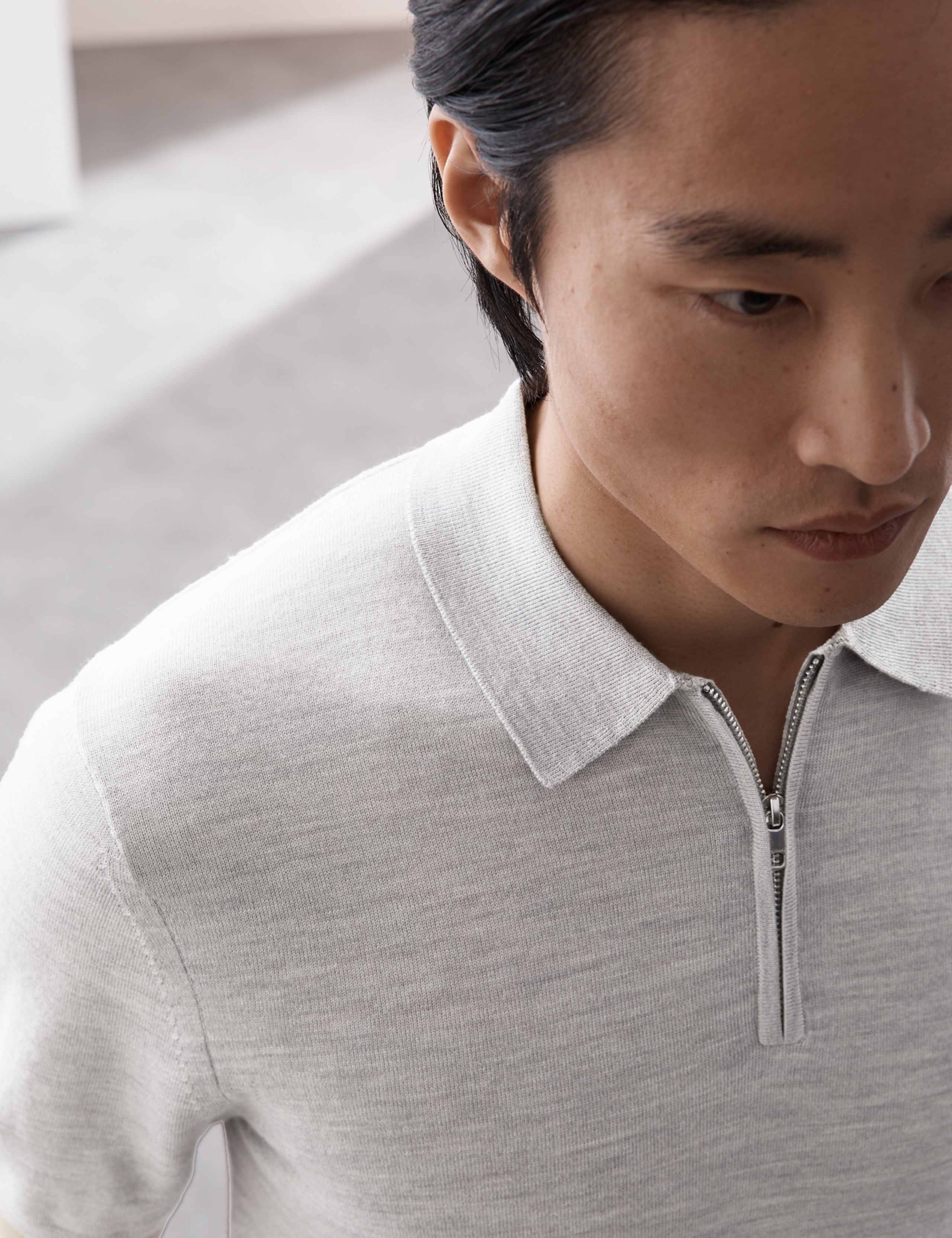 Pure Extra Fine Merino Wool Knitted Polo Shirt