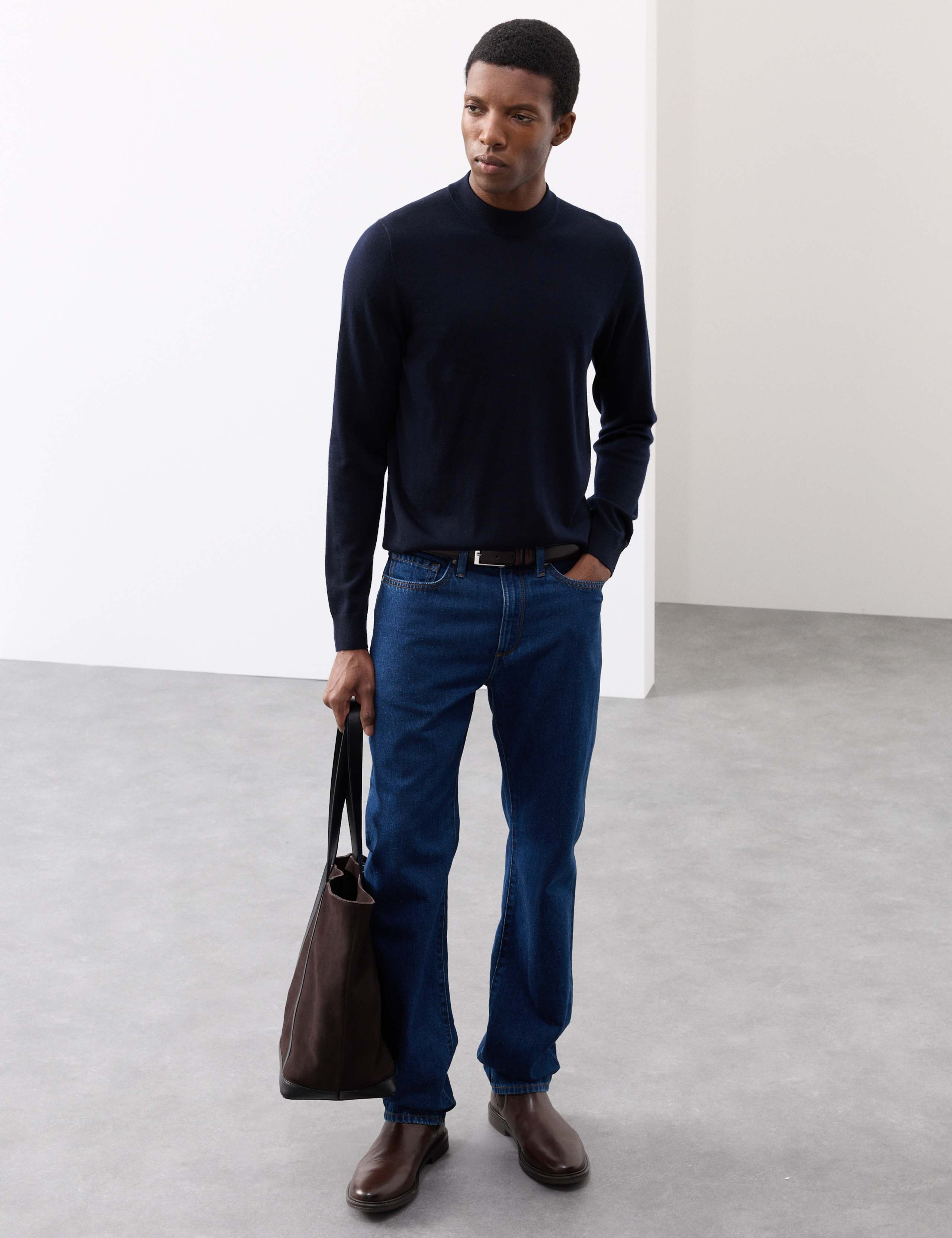 Pure Extra Fine Merino Wool Mock Neck Jumper