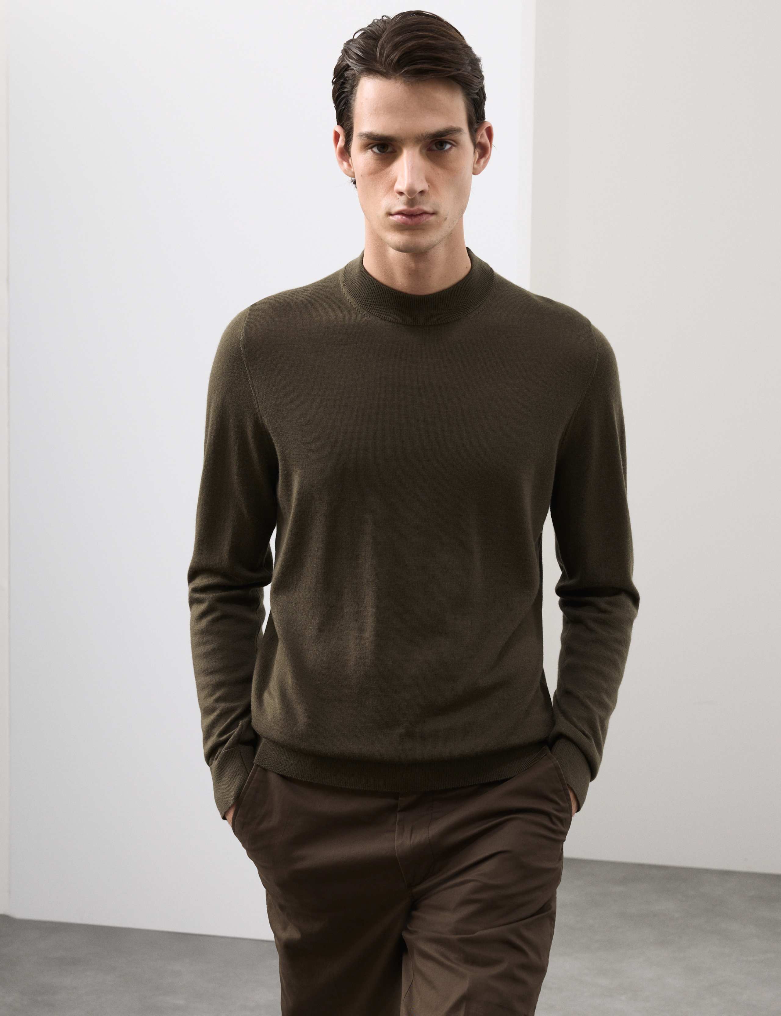 Pure Extra Fine Merino Wool Mock Neck Jumper