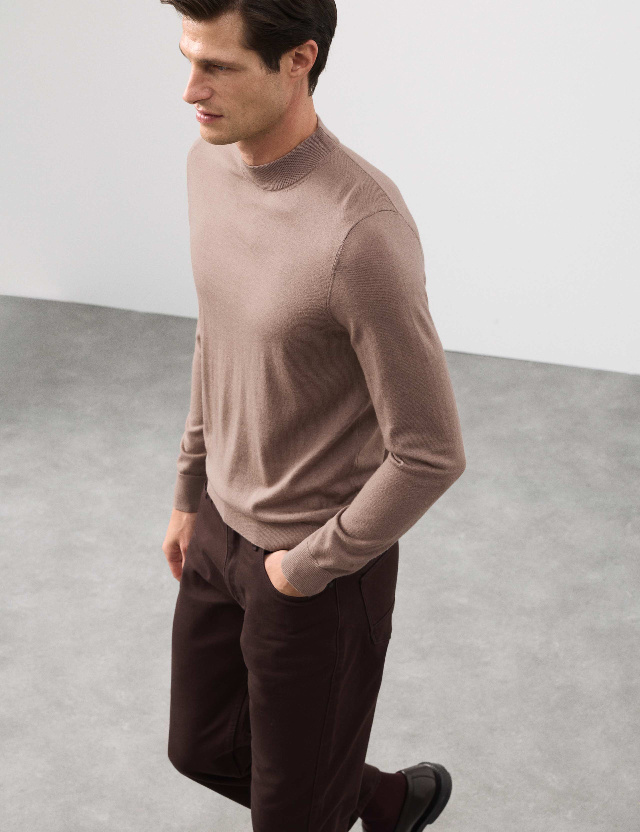 Pure Extra Fine Merino Wool Mock Neck Jumper