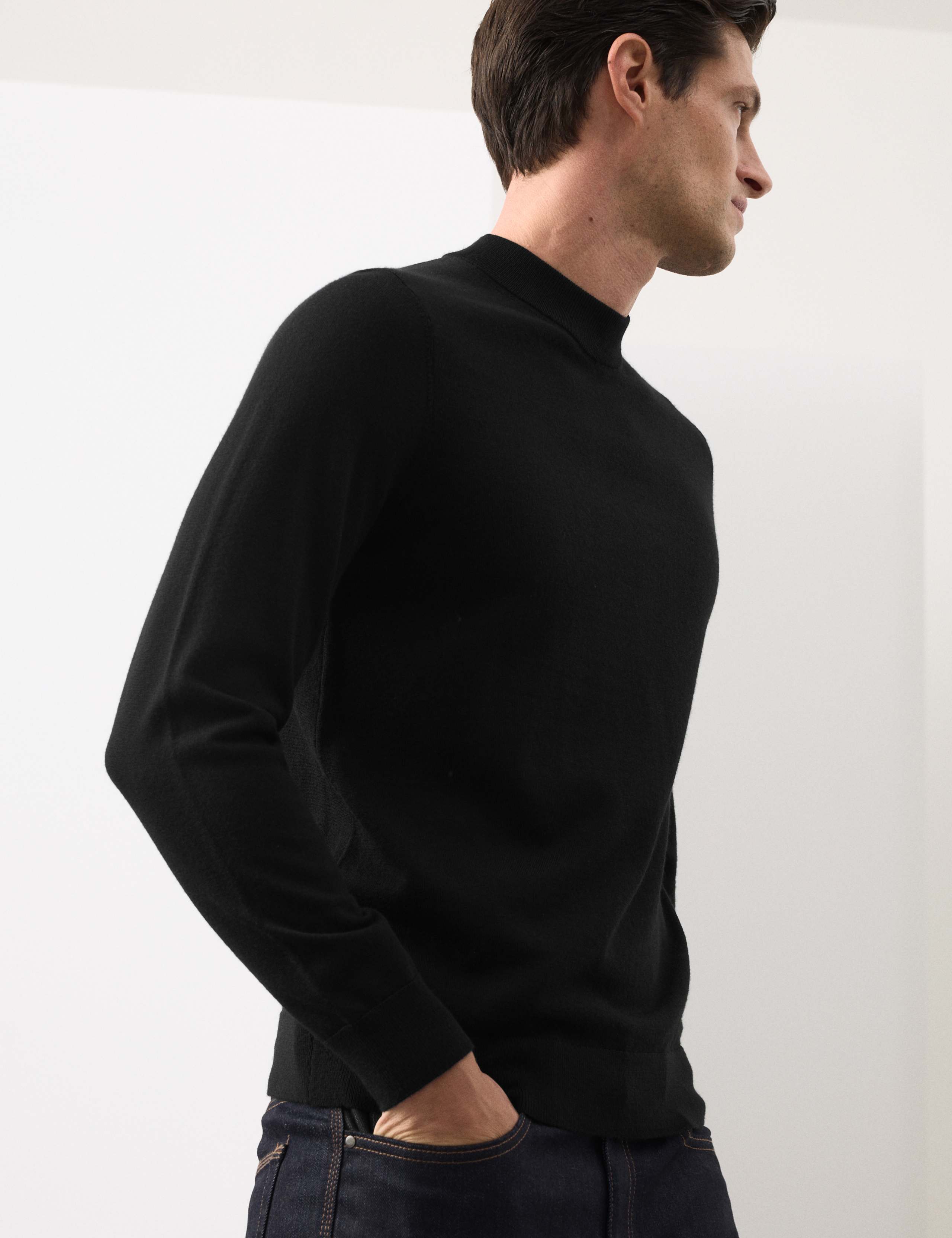 Pure Extra Fine Merino Wool Mock Neck Jumper