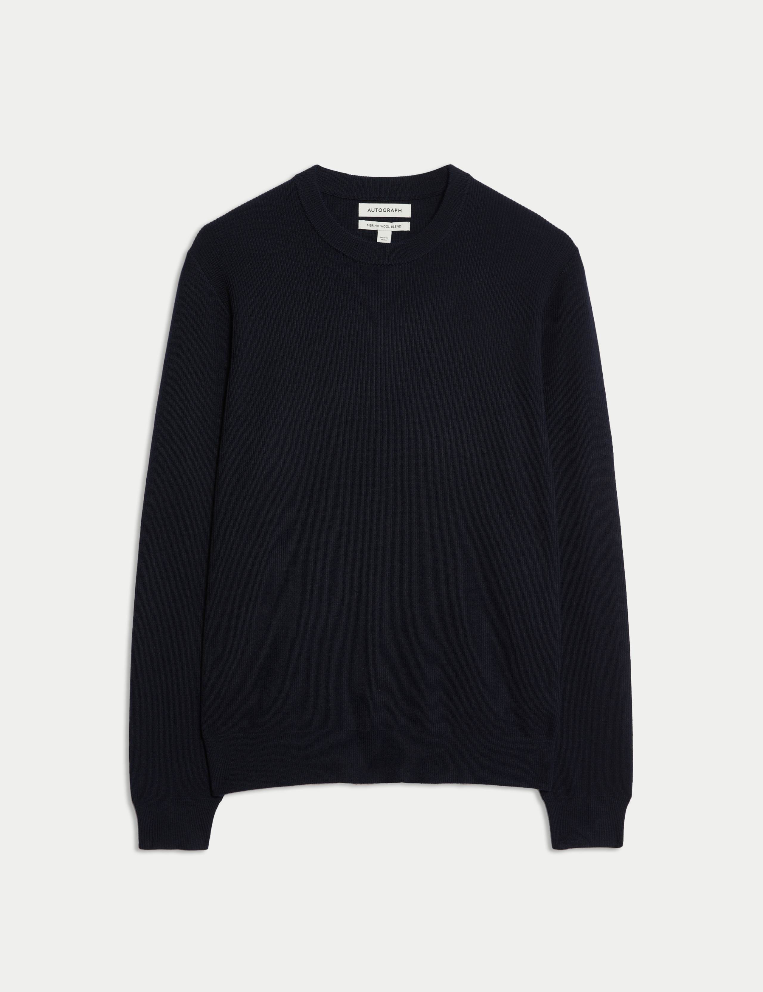 Merino Wool Blend Ribbed Crew neck Jumper