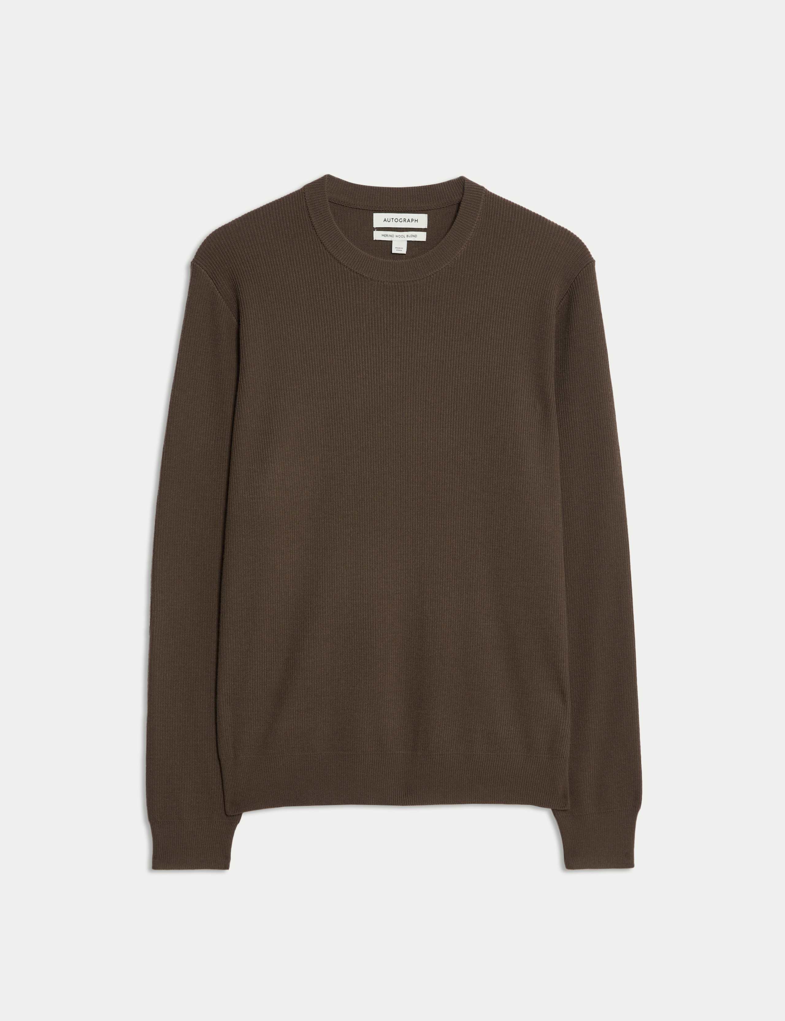 Merino Wool Blend Ribbed Crew neck Jumper