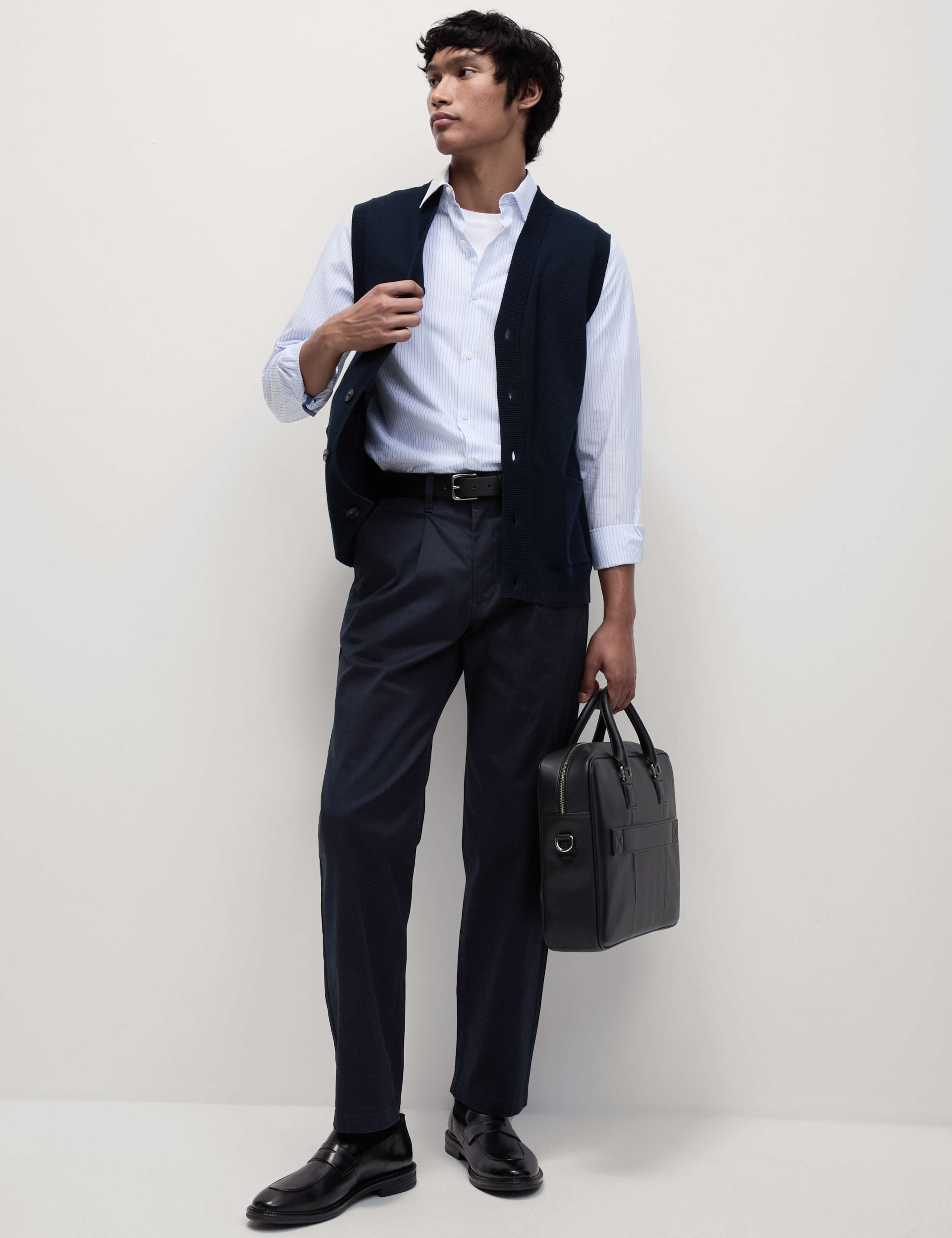 Cotton Rich Textured V-Neck Knitted Waistcoat