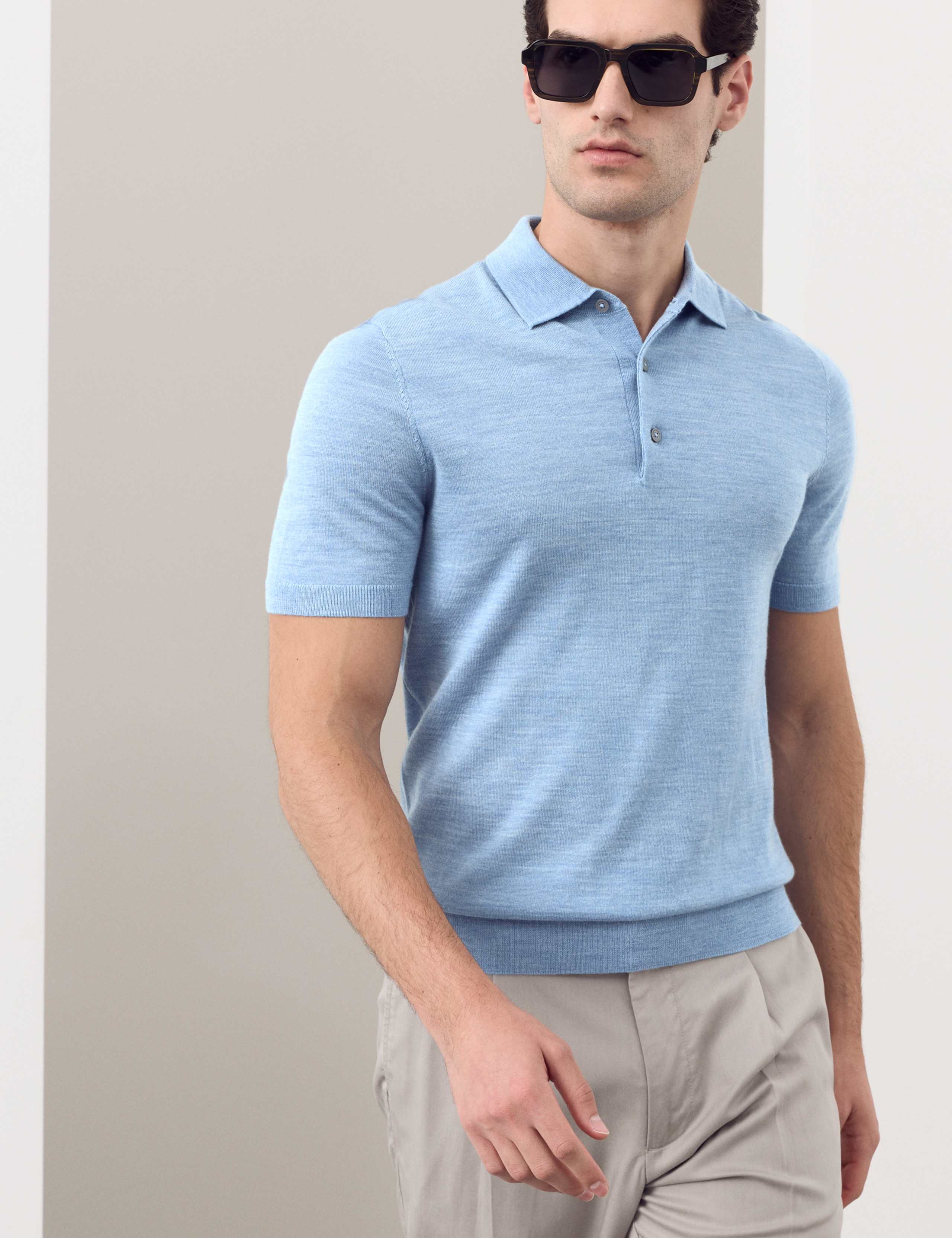 Pure Extra Fine Merino Wool Knitted Polo Shirt