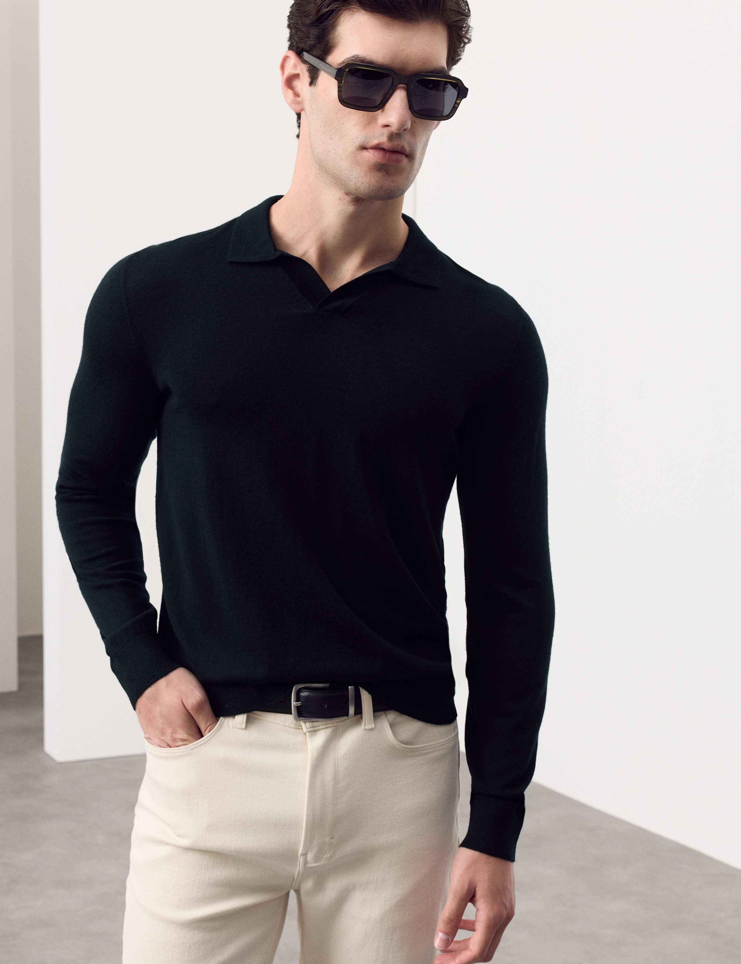 Pure Extra Fine Merino Wool Knitted Polo Shirt