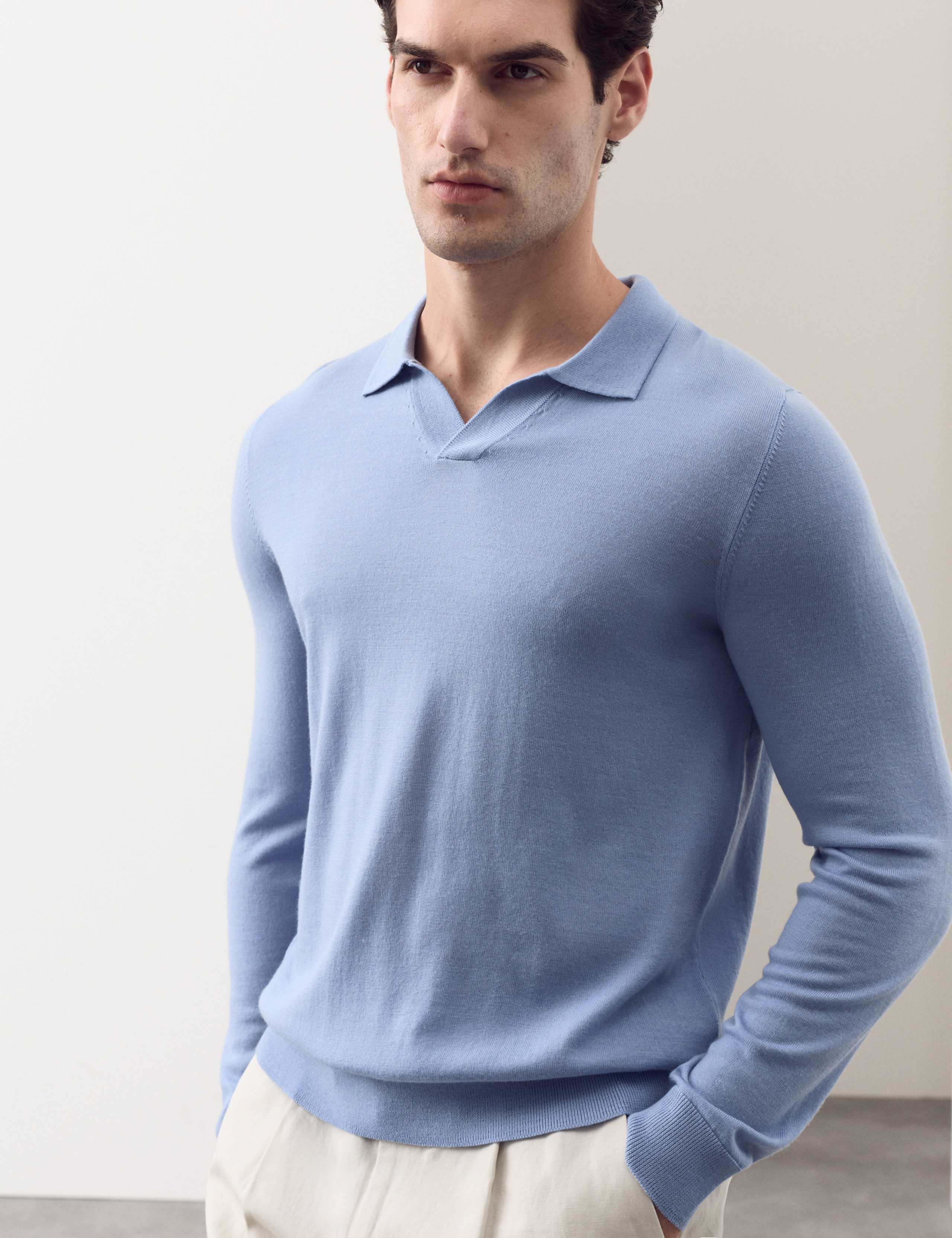 Pure Extra Fine Merino Wool Knitted Polo Shirt