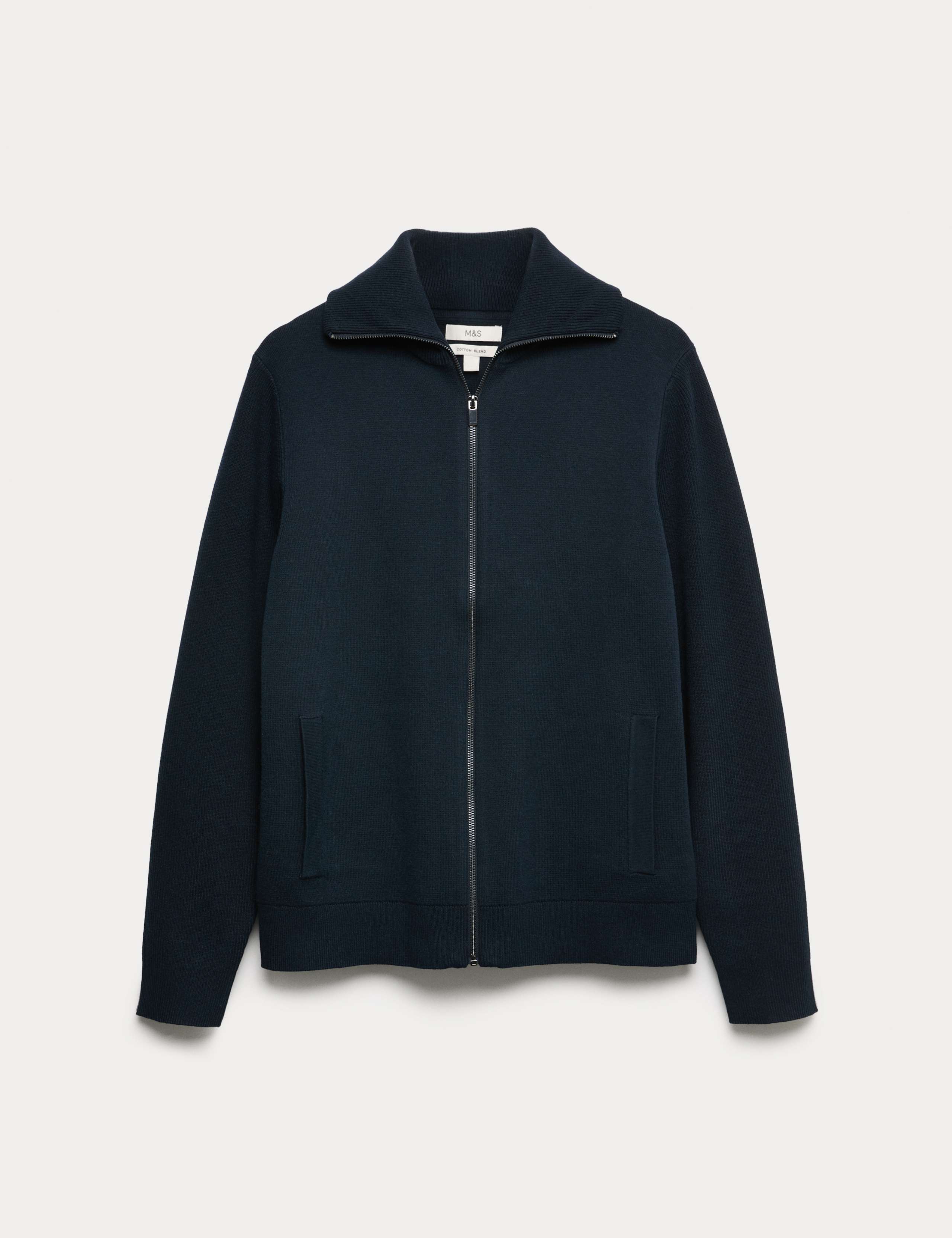Cotton Blend Funnel Neck Zip Up Jumper