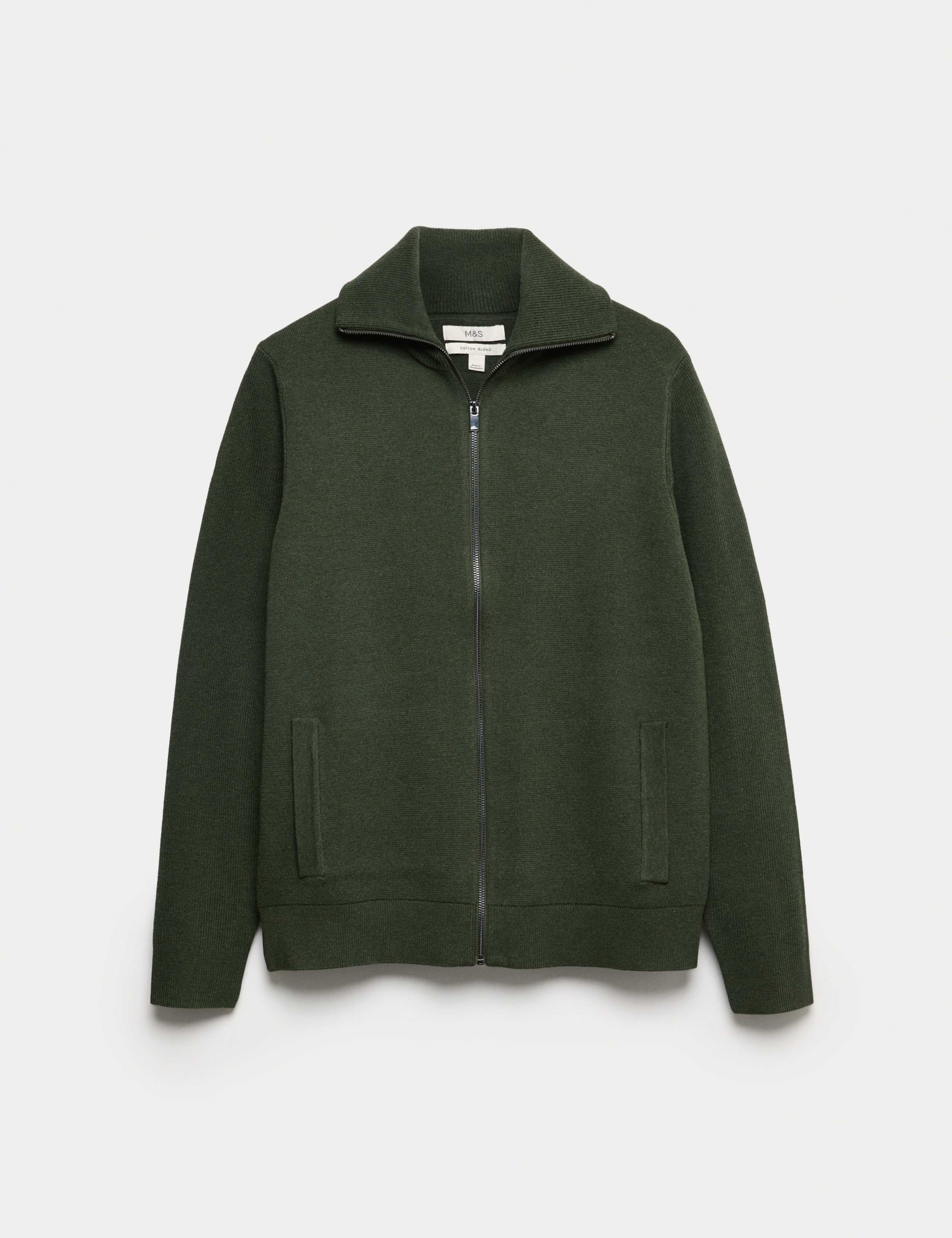 Cotton Blend Funnel Neck Zip Up Jumper
