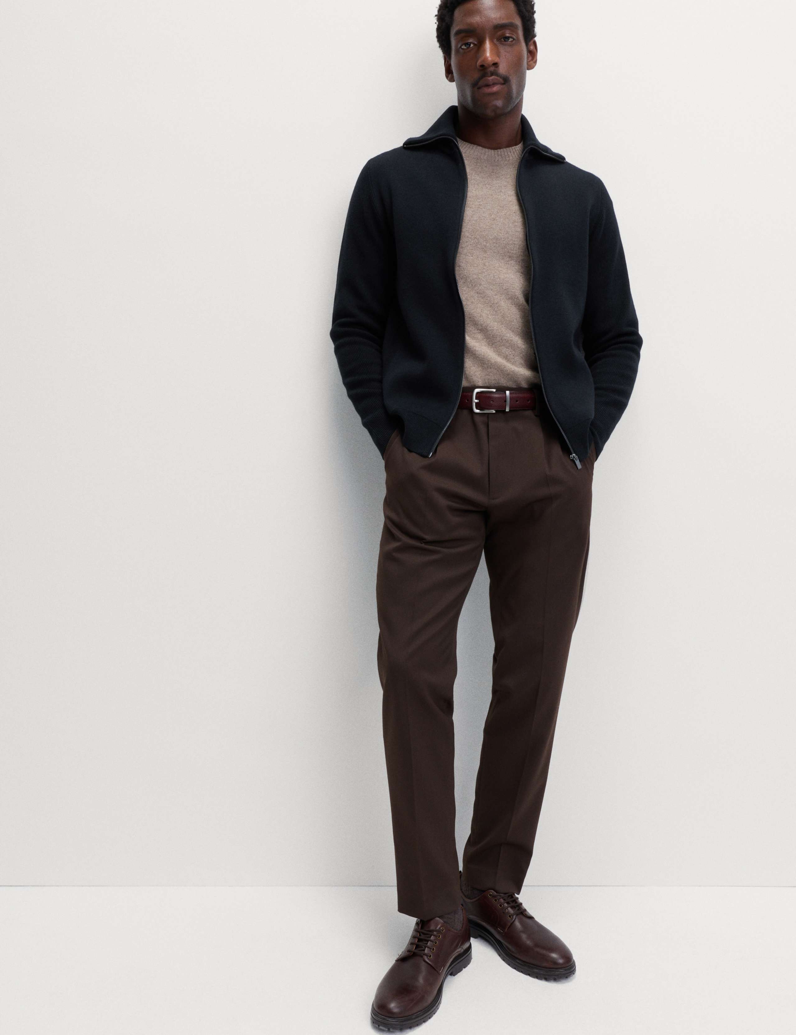 Cotton Blend Funnel Neck Zip Up Jumper