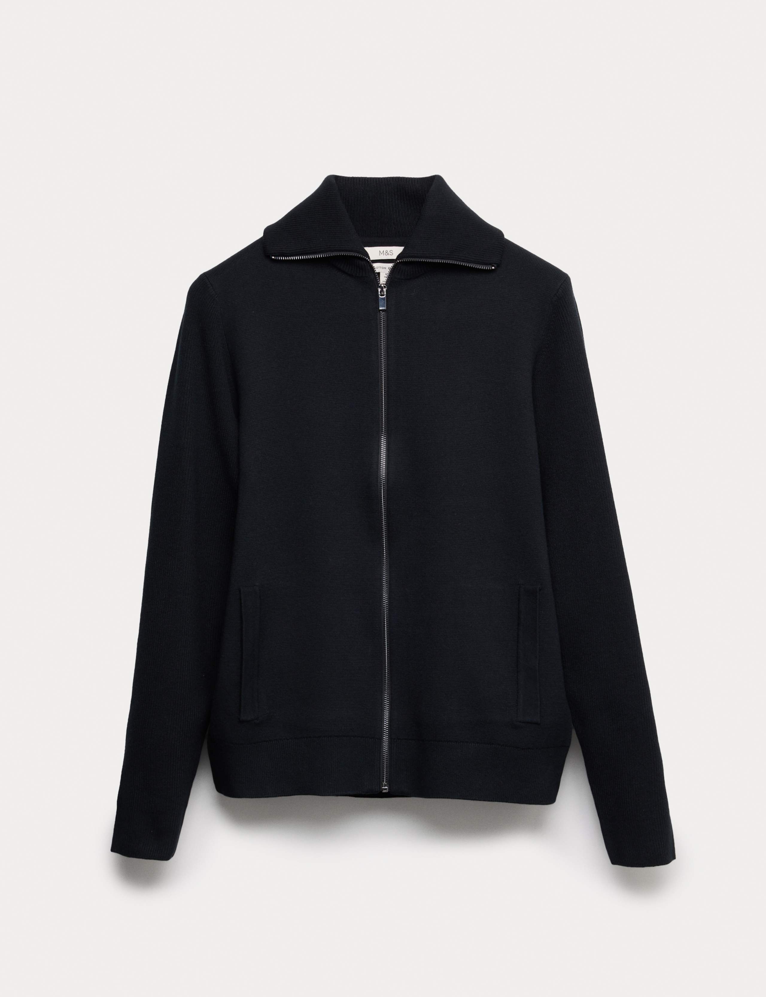 Cotton Blend Funnel Neck Zip Up Jumper