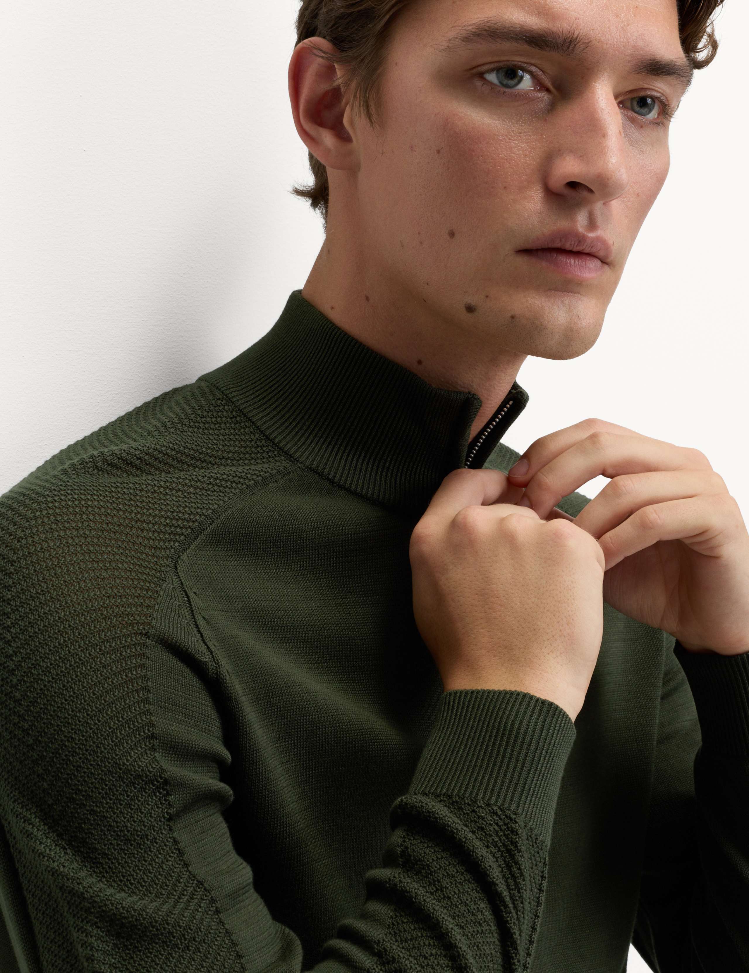 Cotton Modal Blend Half Zip Textured Jumper