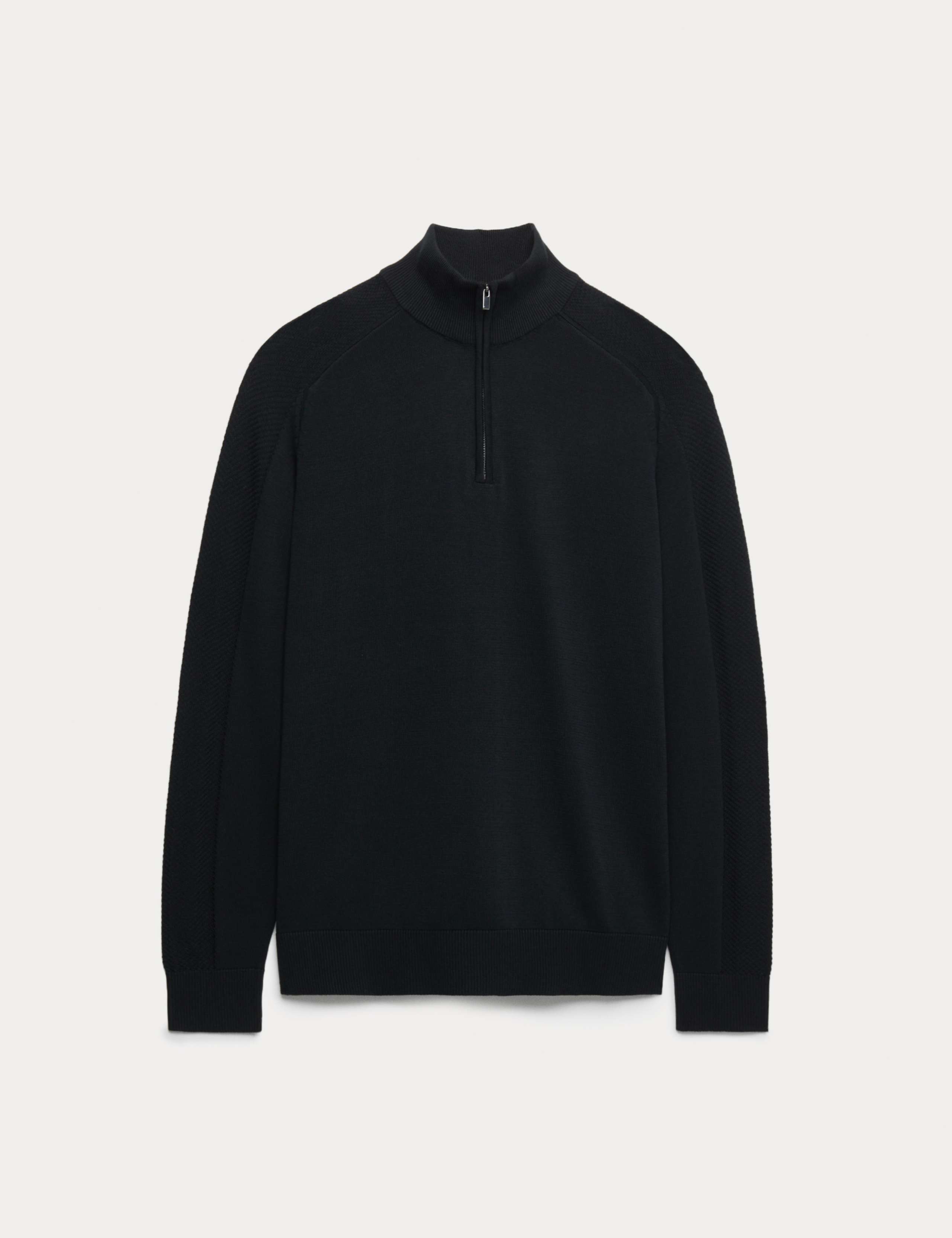 Cotton Modal Blend Half Zip Textured Jumper
