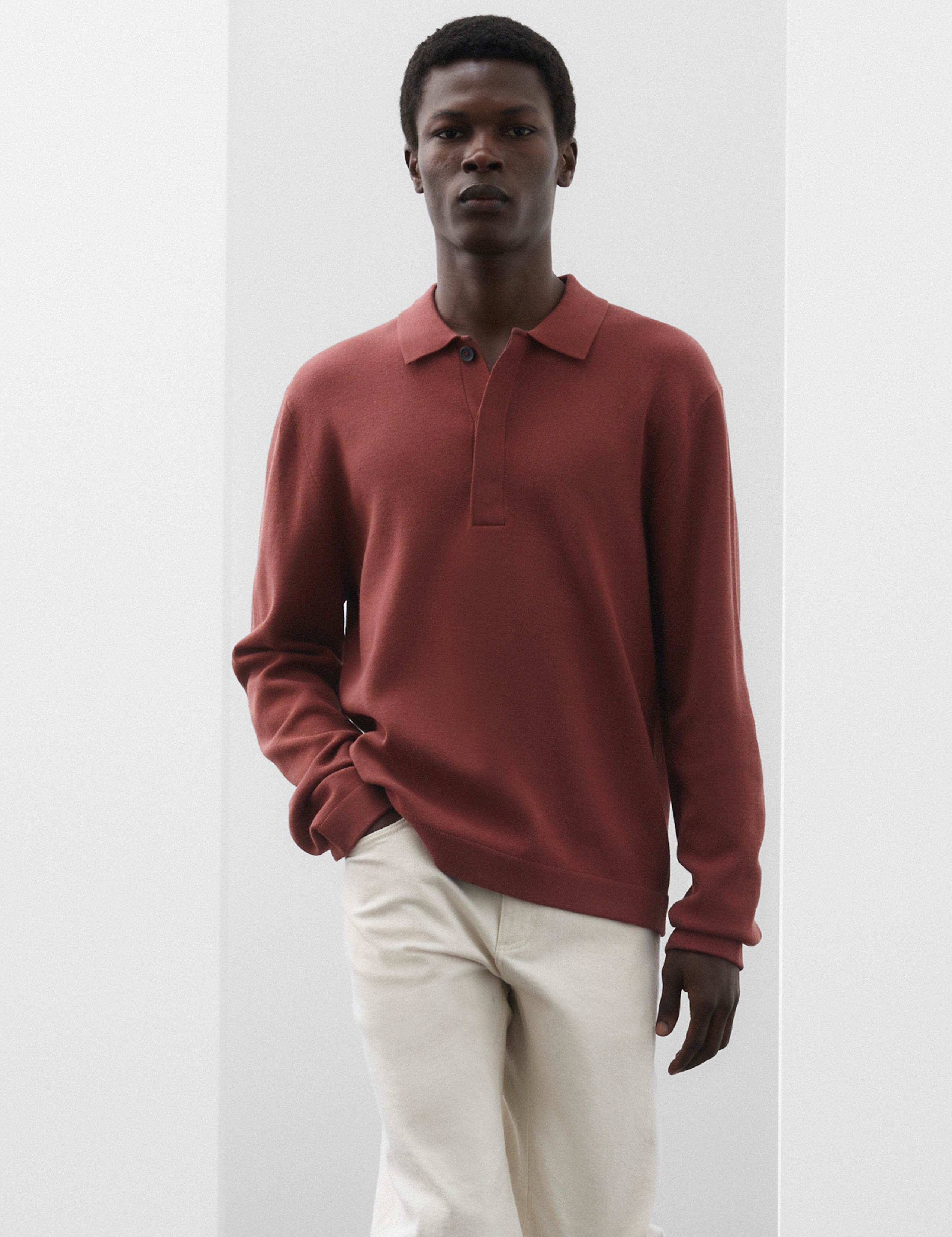 Long Sleeve Knitted Polo Shirt