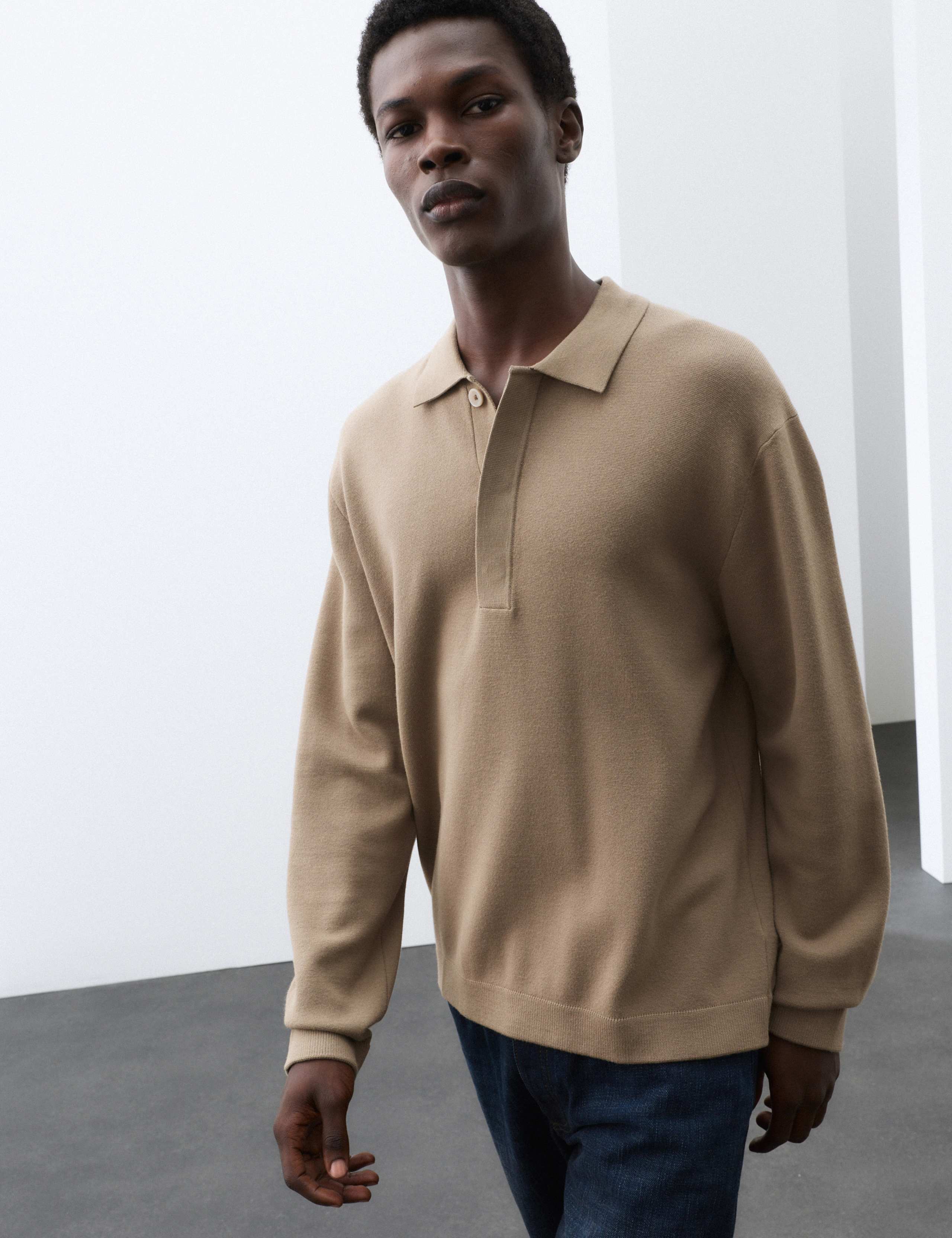 Long Sleeve Knitted Polo Shirt