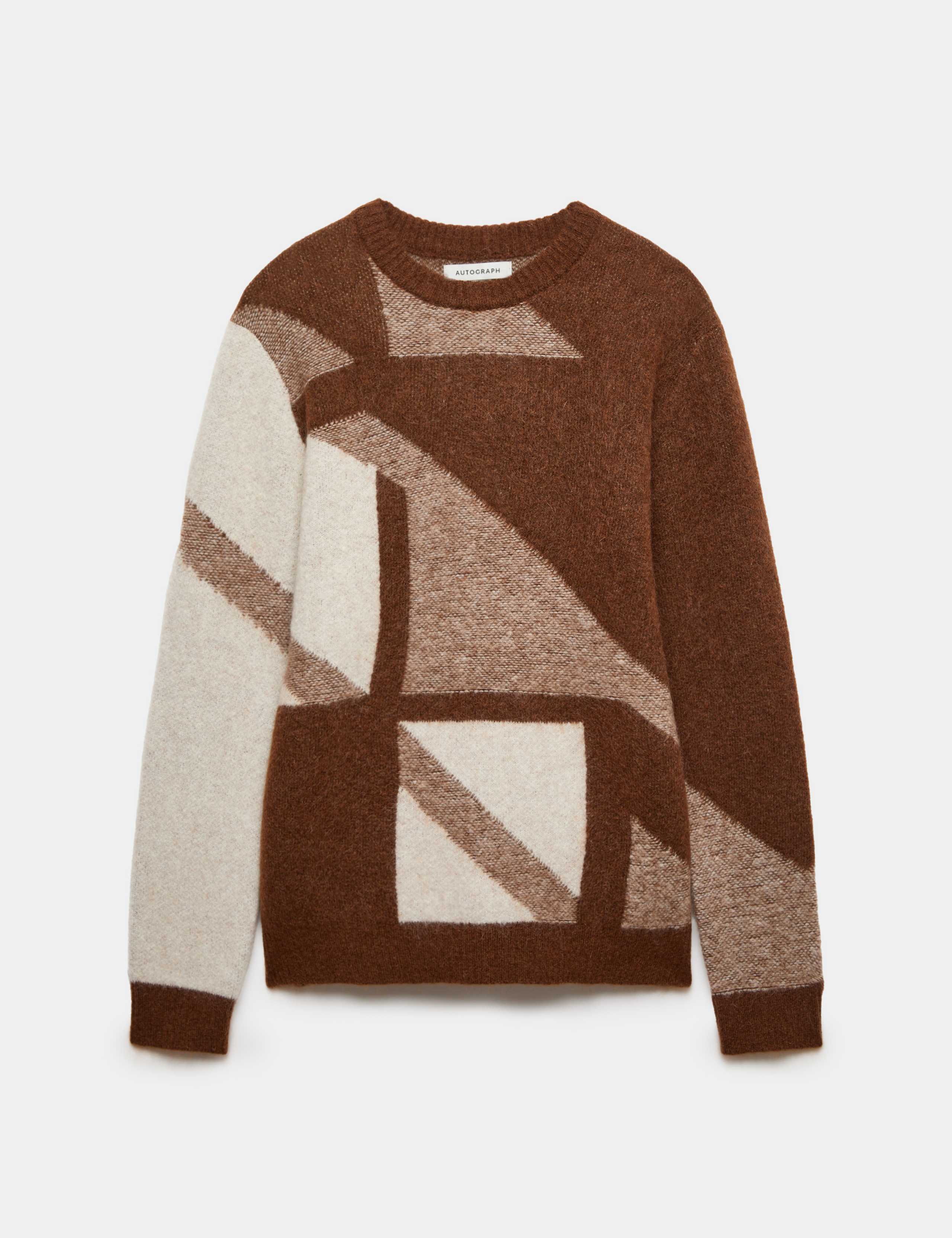 Merino Wool Blend Geometric Crew Neck Jumper
