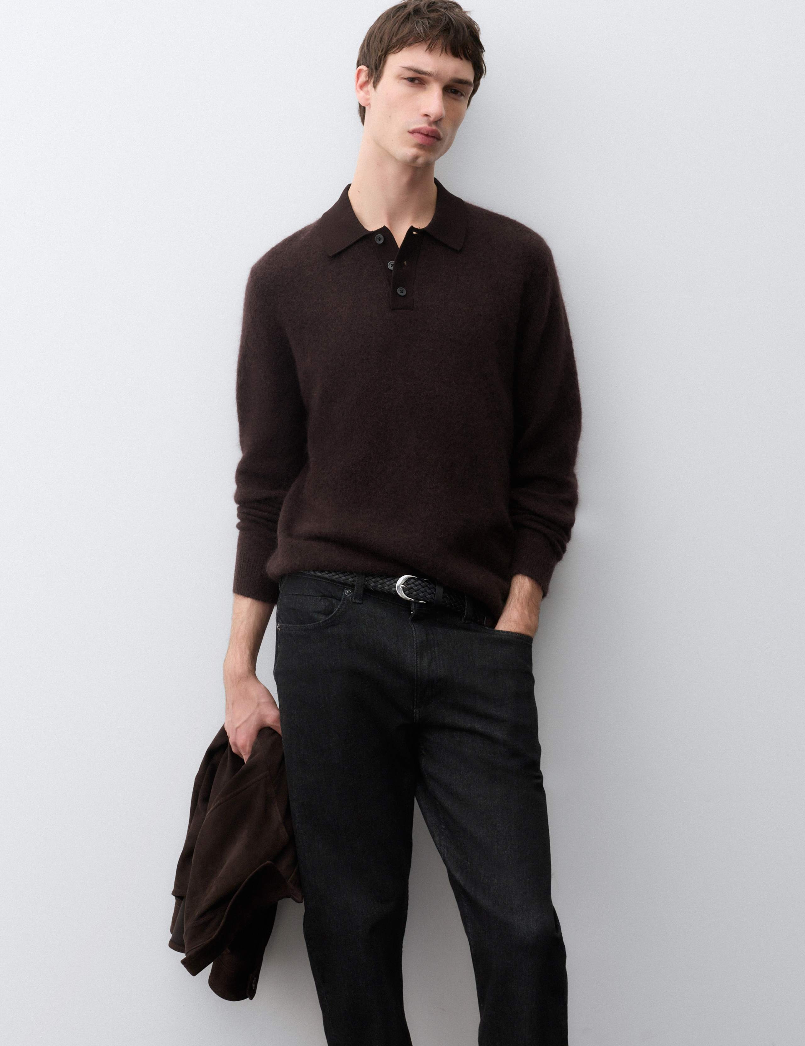 Mohair Wool Blend Knitted Polo Shirt