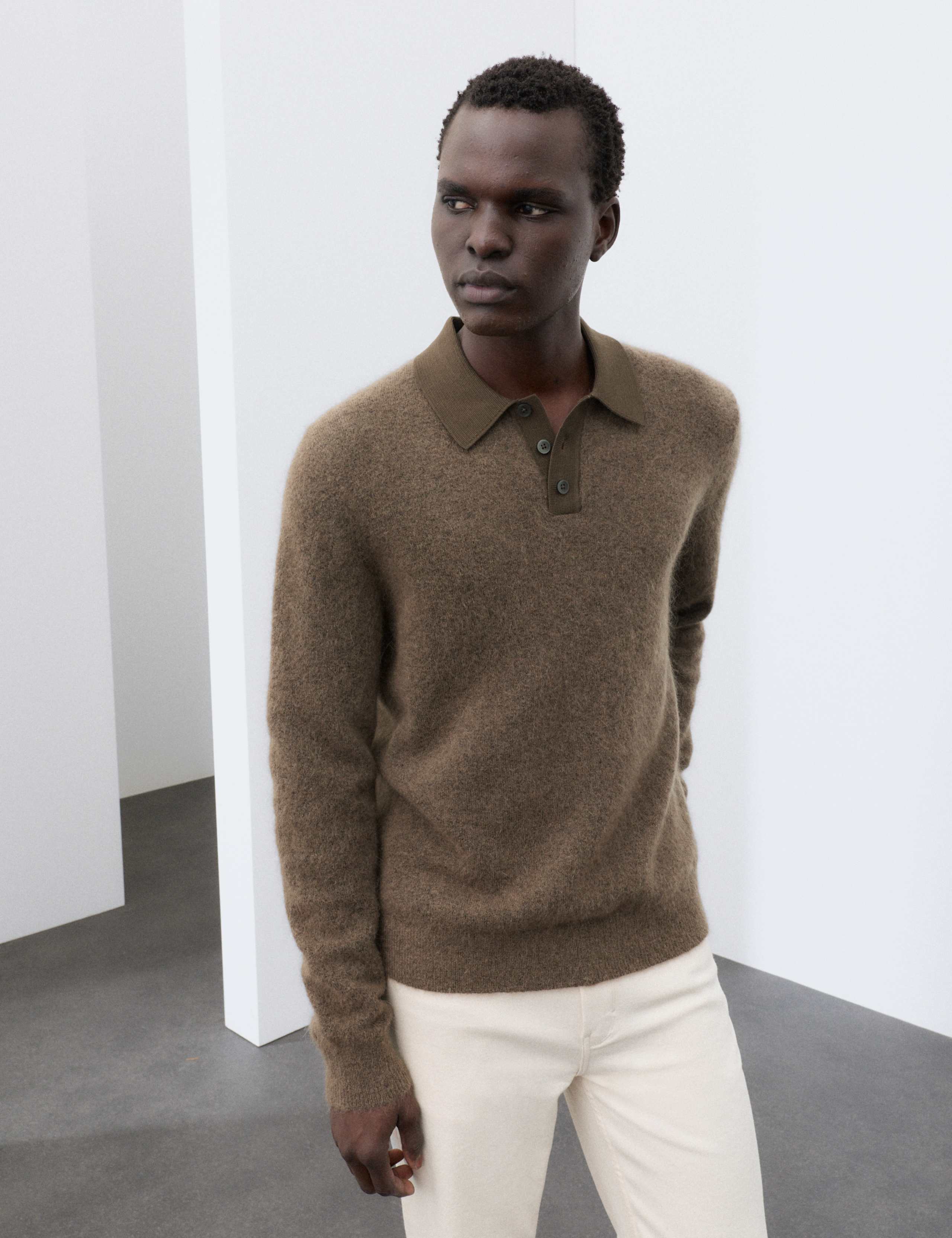 Mohair Wool Blend Knitted Polo Shirt