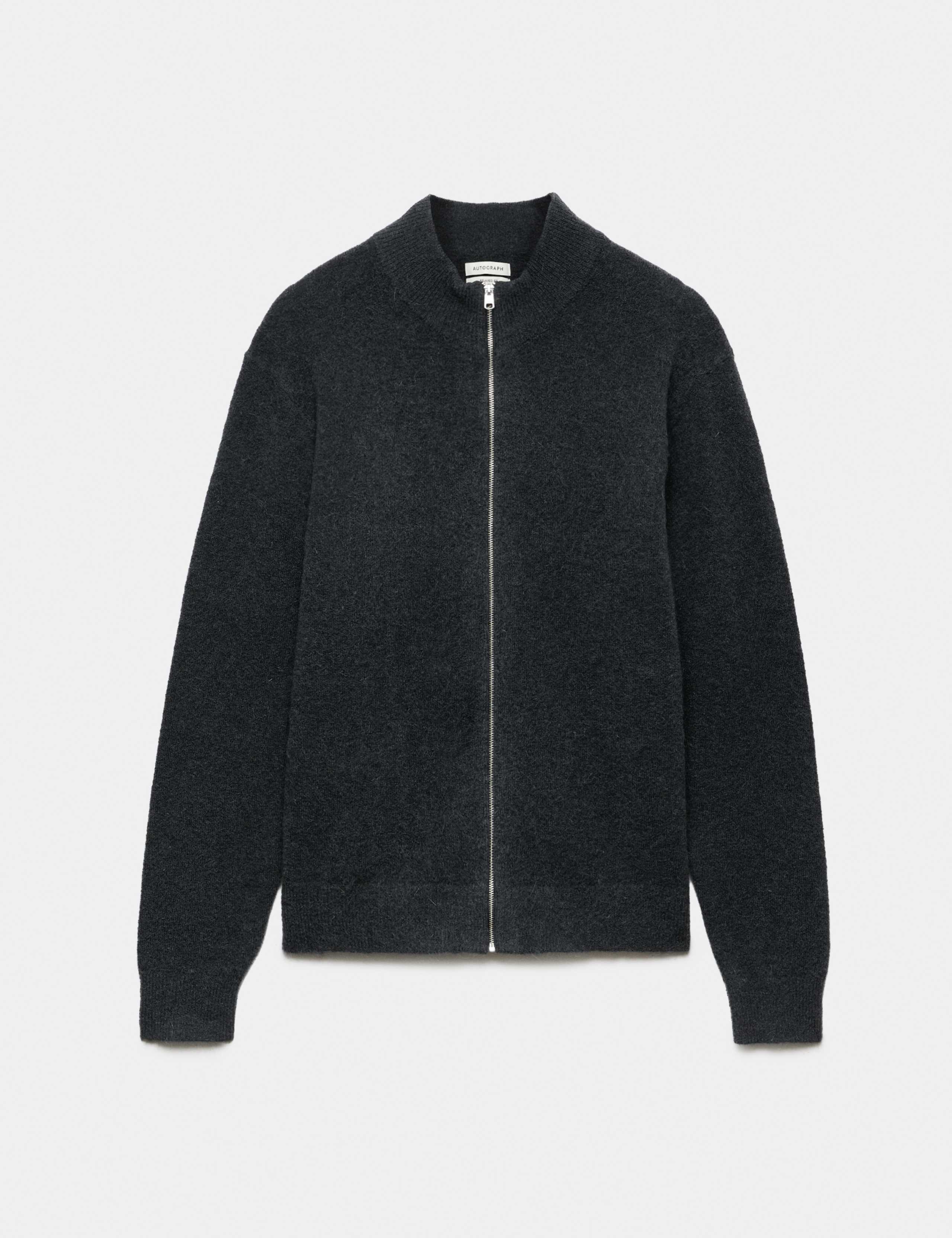Merino Wool Blend Funnel Neck Zip Up Cardigan