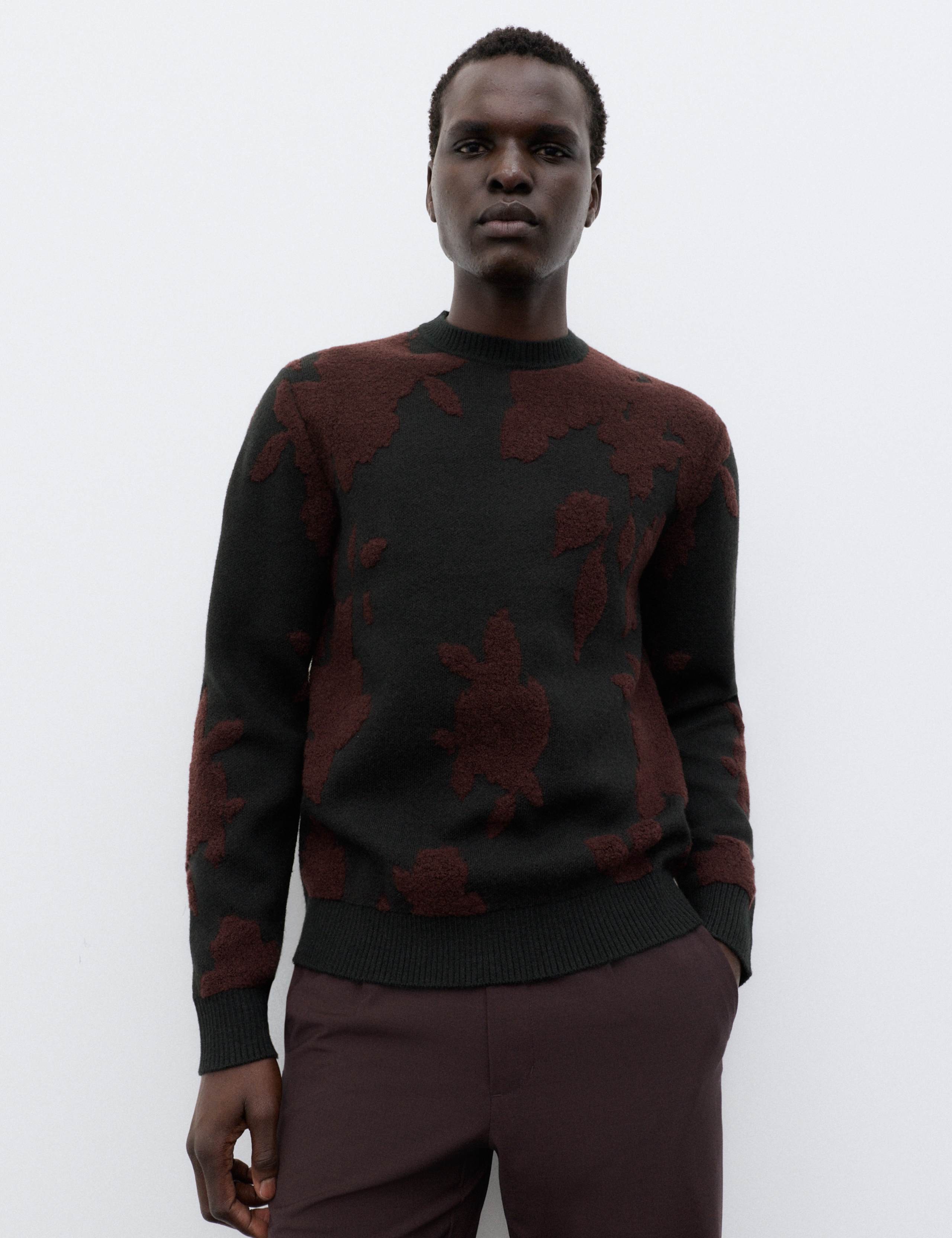 Wool Rich Floral Textured Crew Neck Jumper