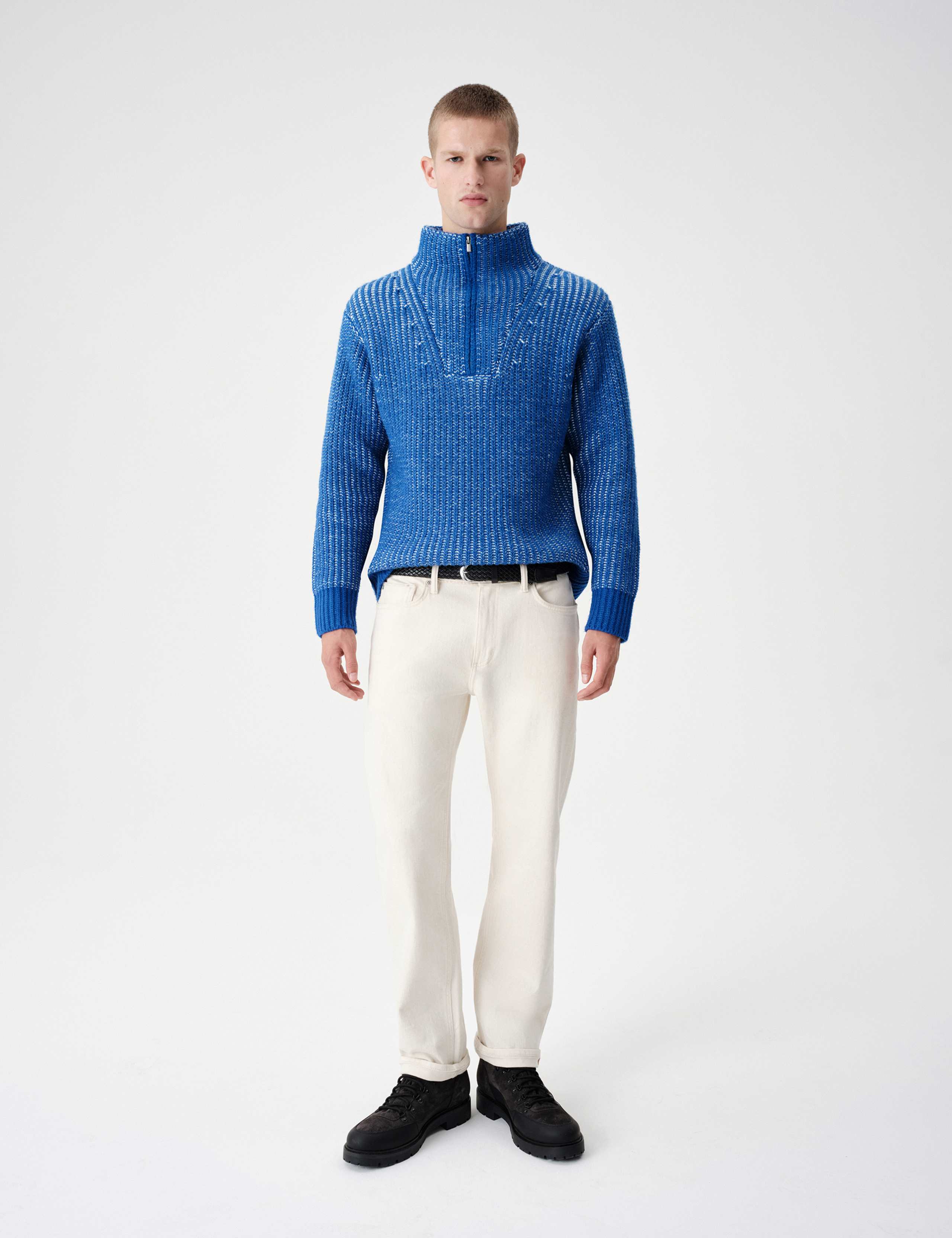 Wool Blend Funnel Neck Plaited Jumper