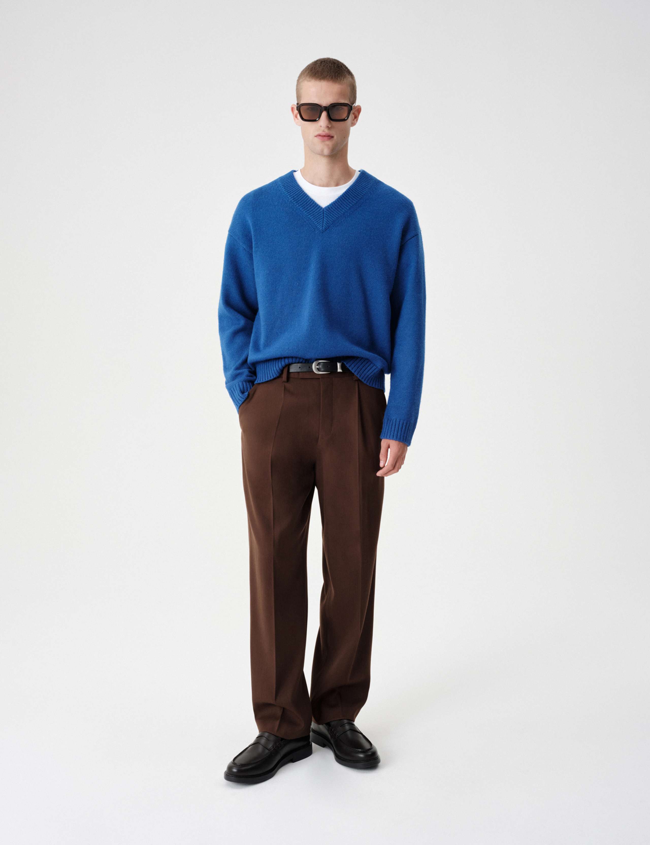 Wool Blend Chunky V-Neck Jumper