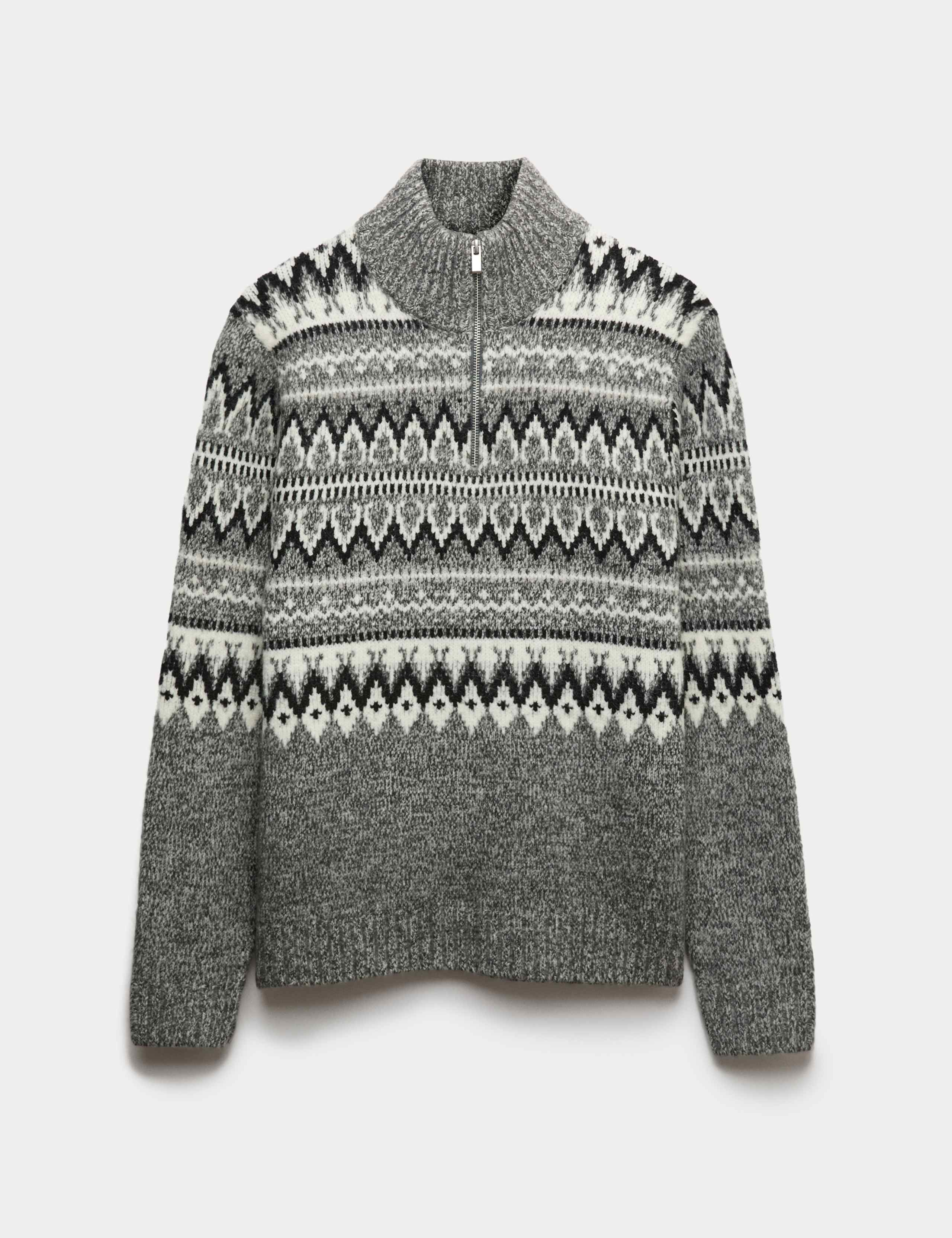 Fair Isle Half Zip Jumper with Wool