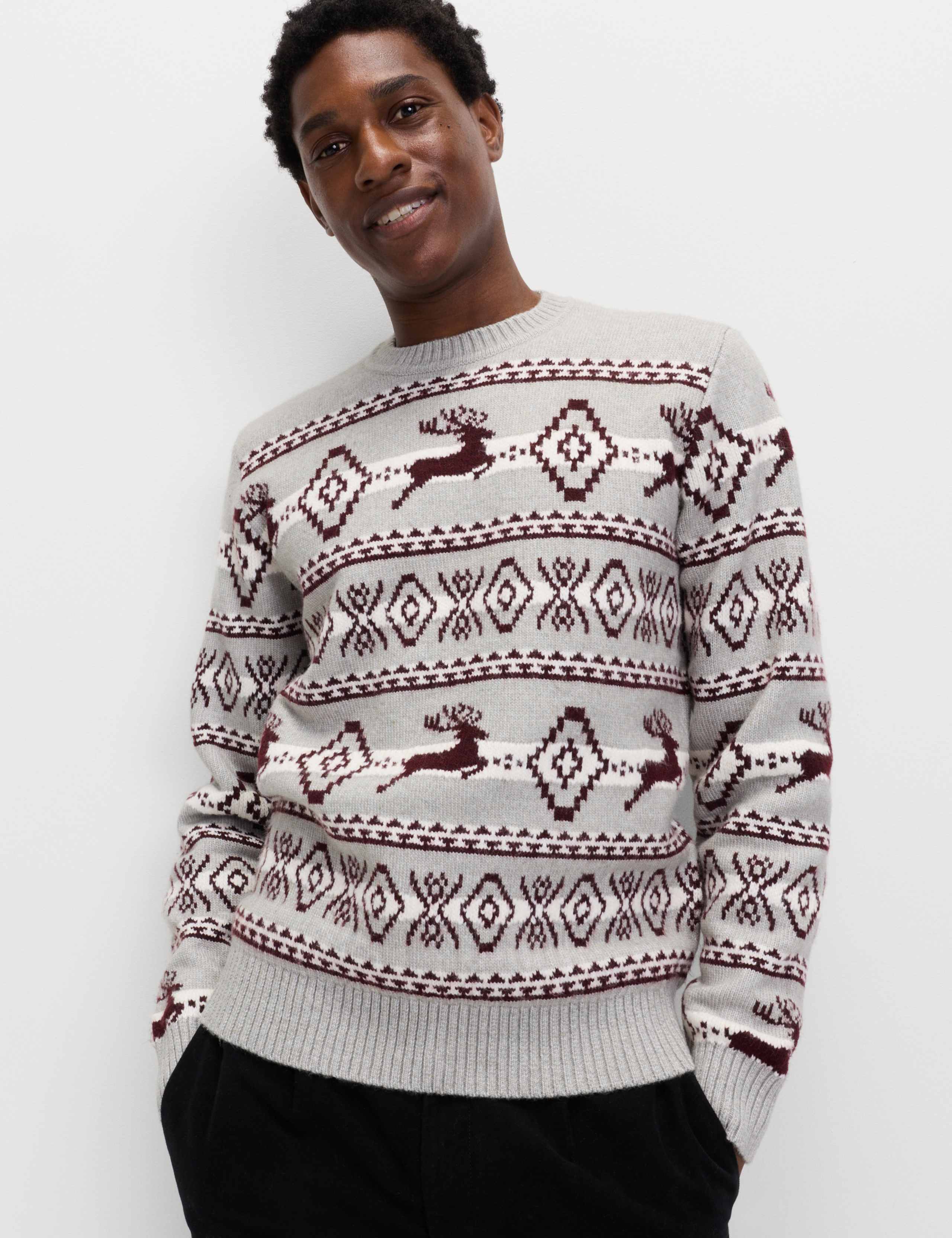 Stag Fair Isle Crew Neck Jumper with Wool