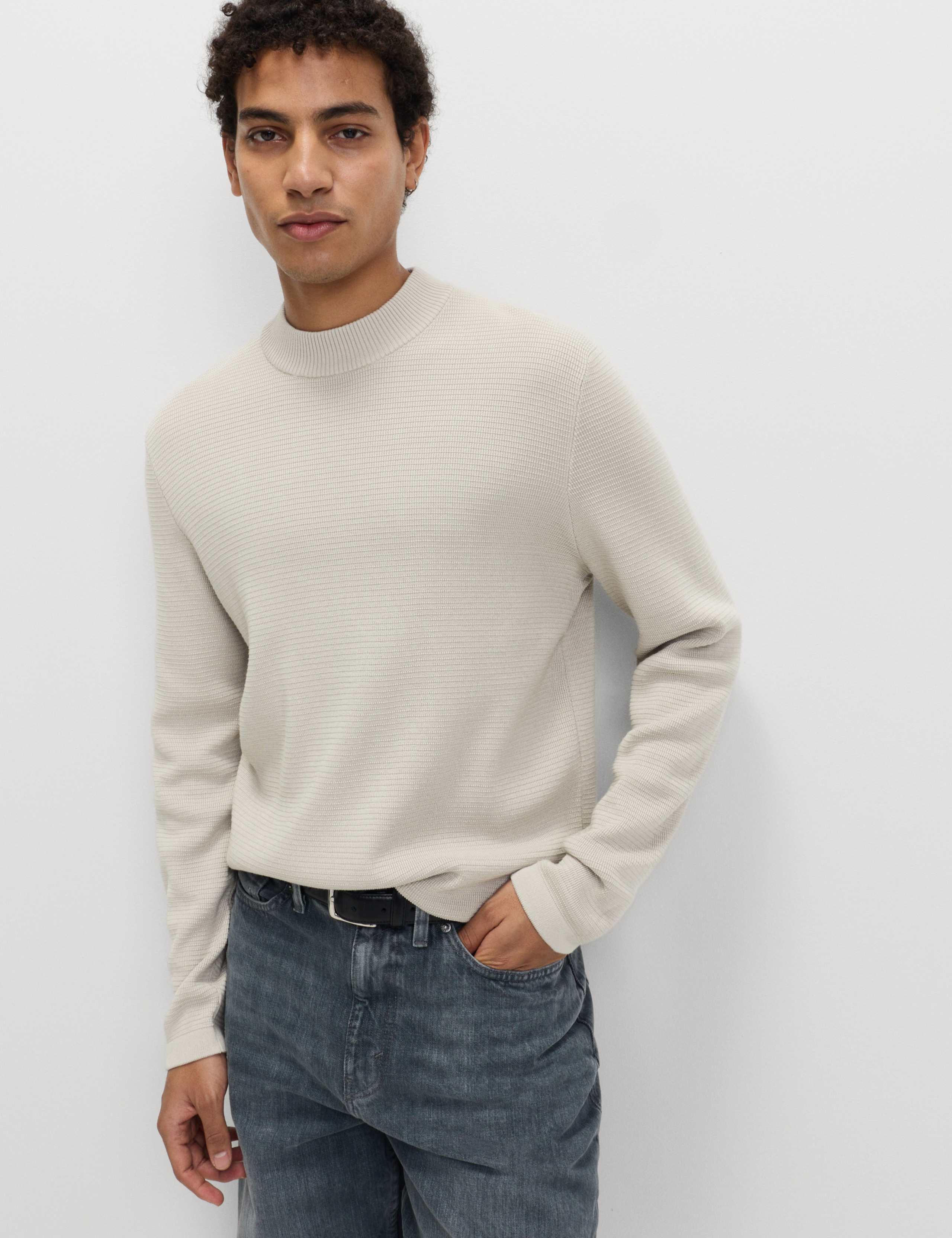 Cotton Modal Blend Textured Mock Neck Jumper
