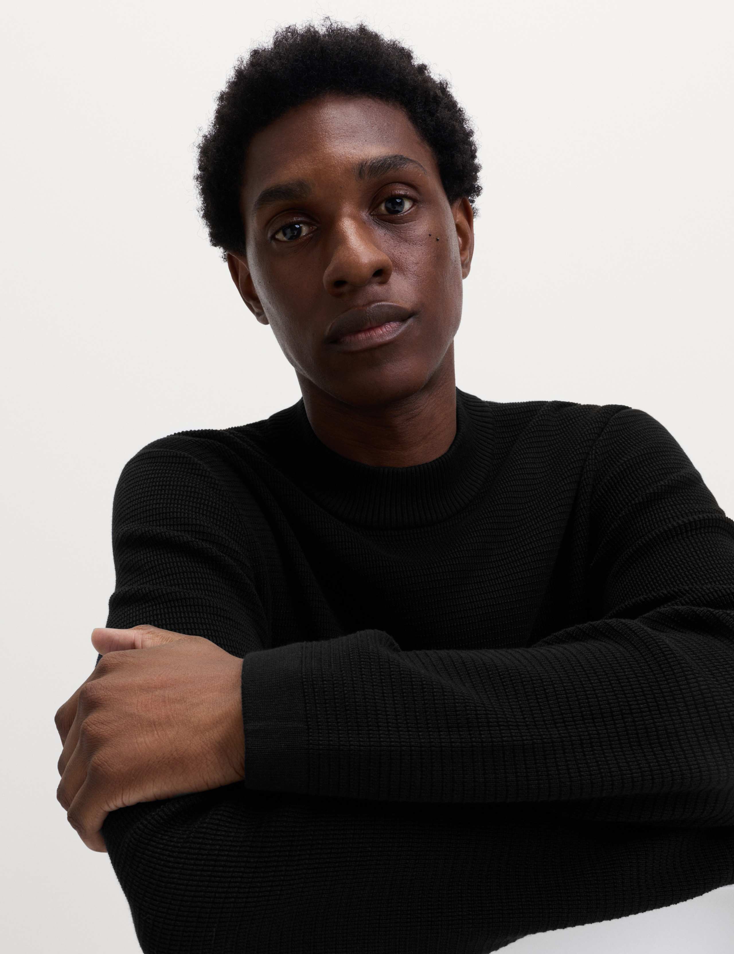 Cotton Modal Blend Textured Mock Neck Jumper